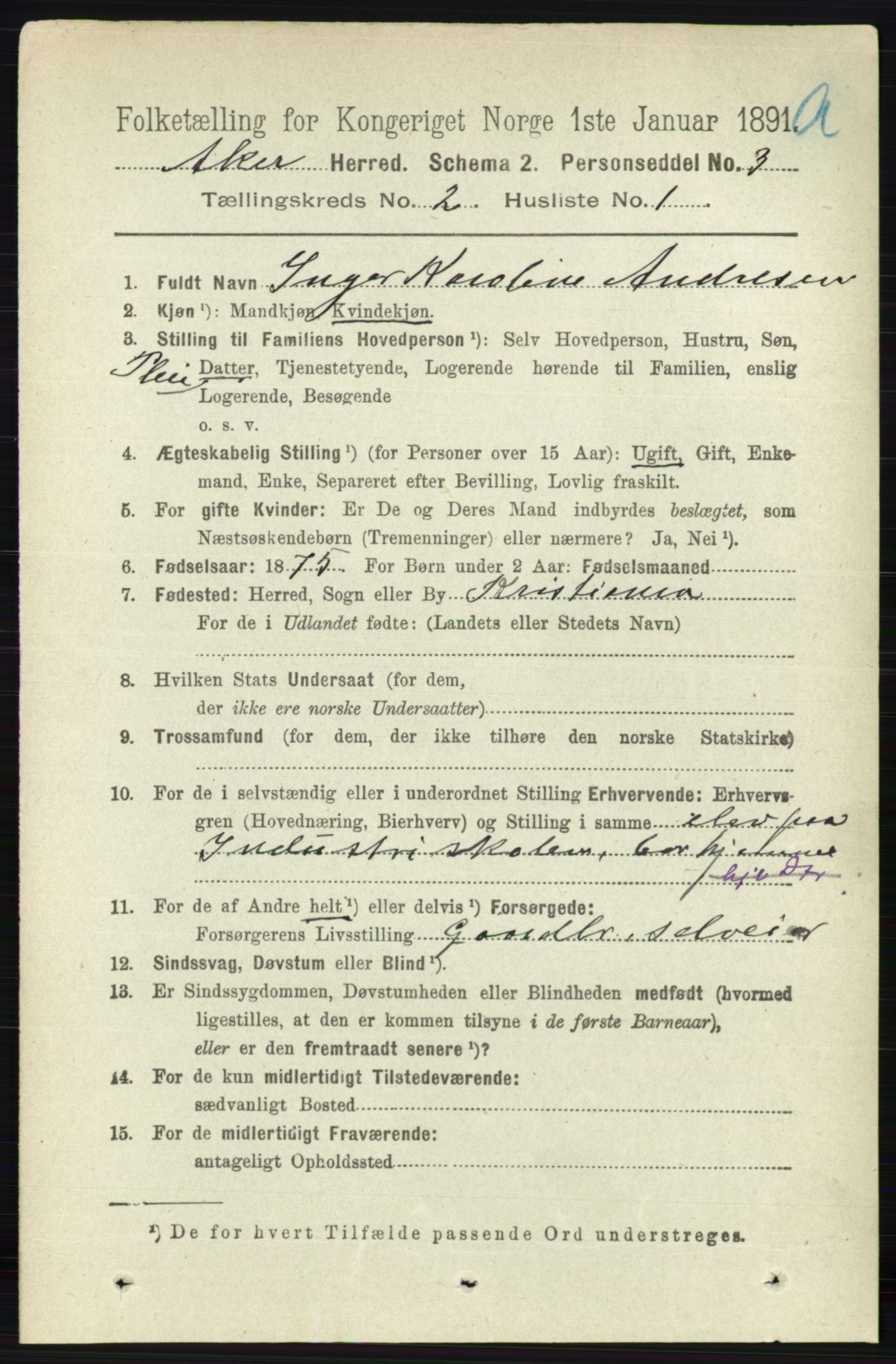 RA, 1891 census for 0218 Aker, 1891, p. 1361