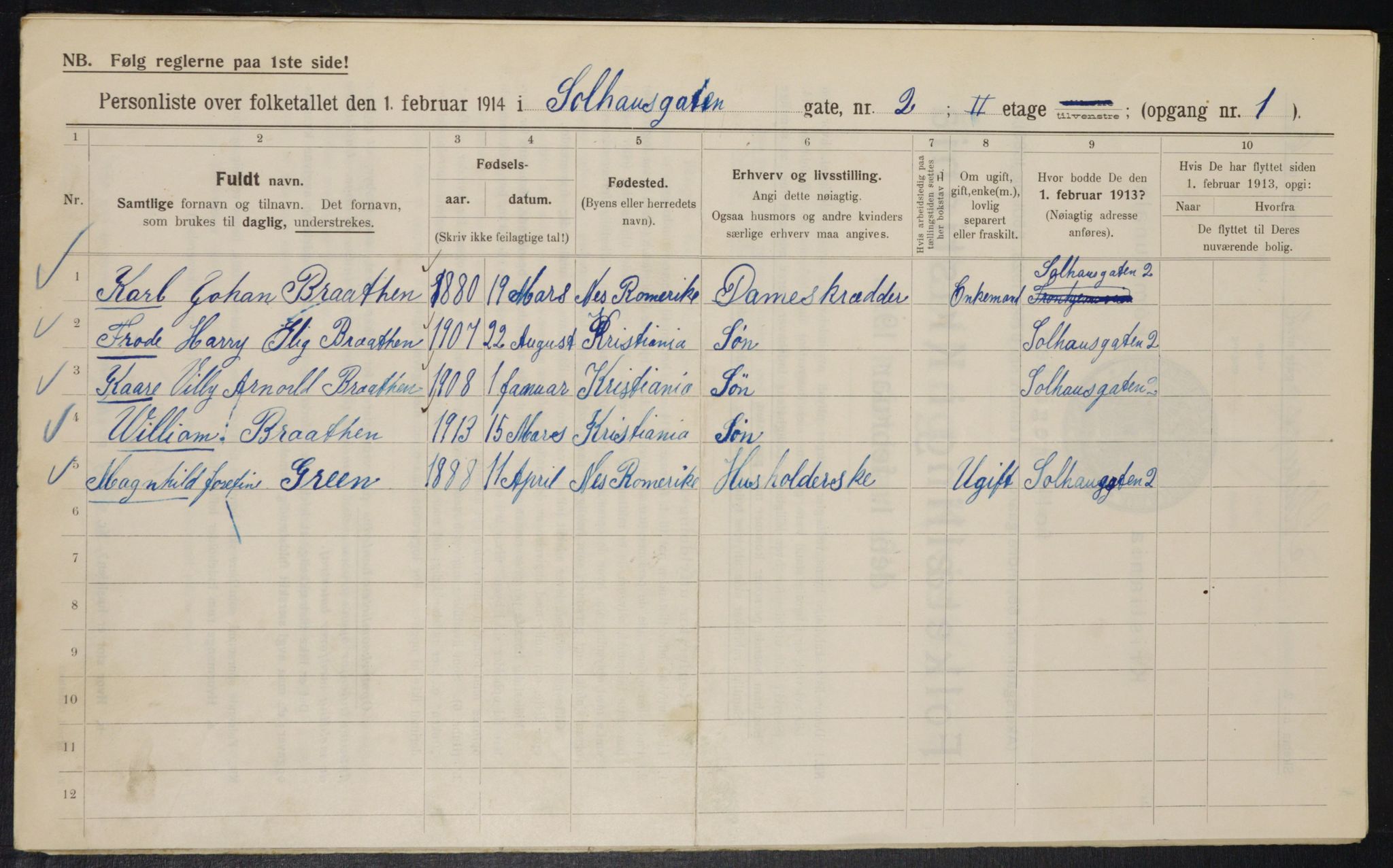 OBA, Municipal Census 1914 for Kristiania, 1914, p. 99257