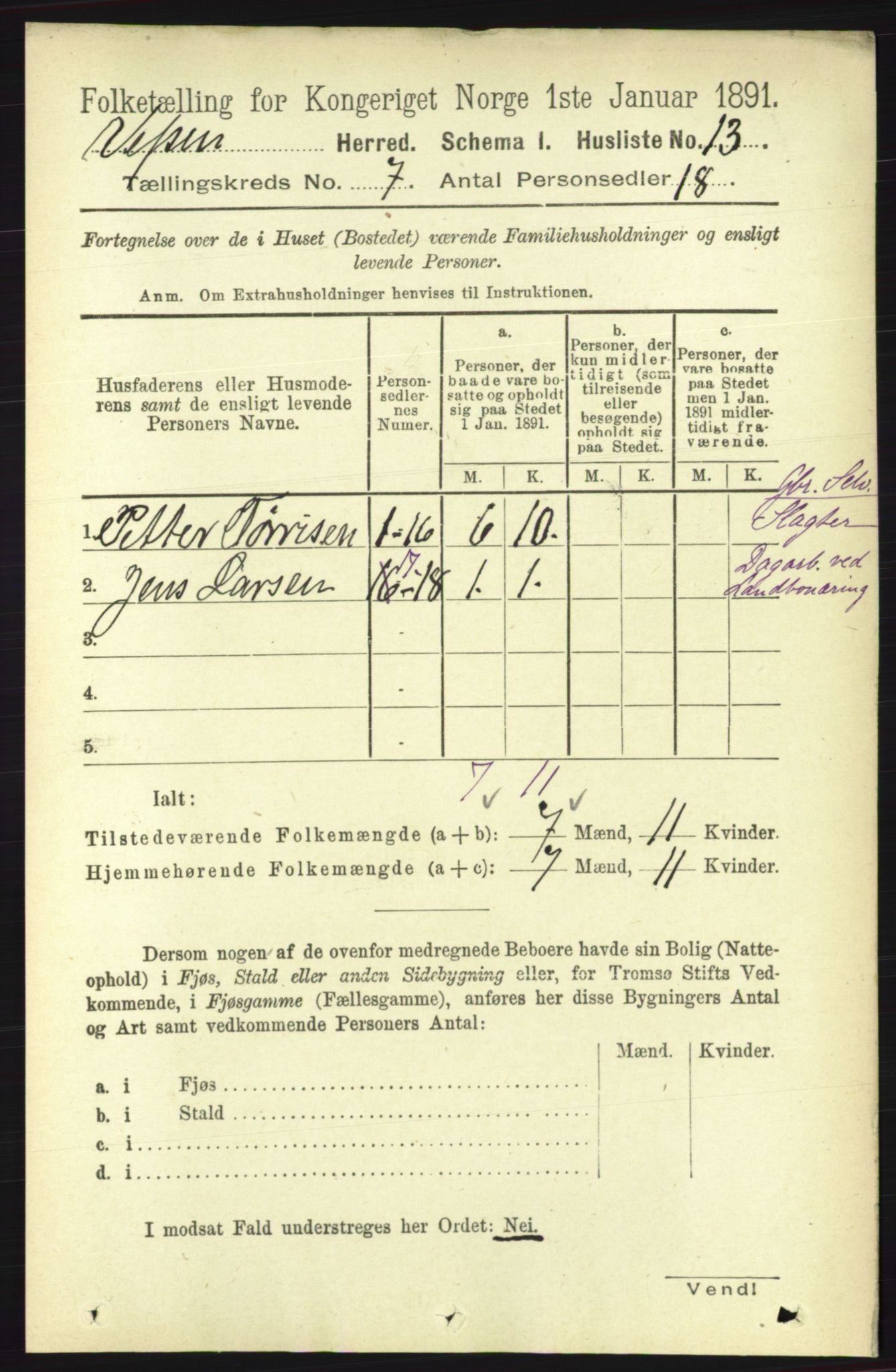 RA, 1891 census for 1824 Vefsn, 1891, p. 3585