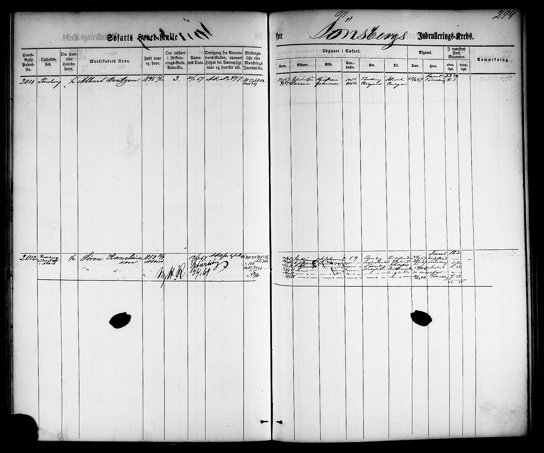 Tønsberg innrulleringskontor, SAKO/A-786/F/Fc/Fca/L0002: Hovedrulle Patent nr. 1429-2133, 1861-1868, p. 334