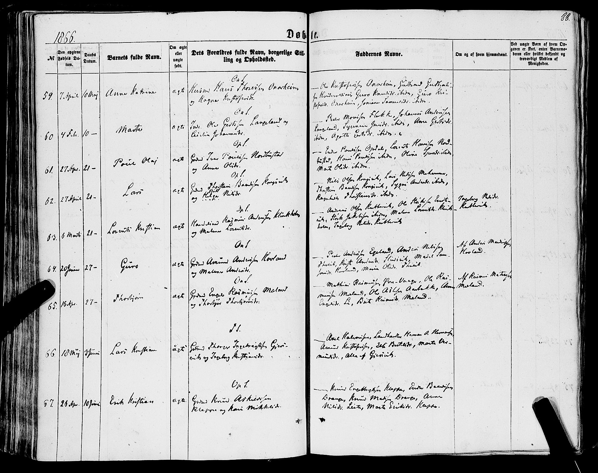 Tysnes sokneprestembete, SAB/A-78601/H/Haa: Parish register (official) no. A 11, 1860-1871, p. 88