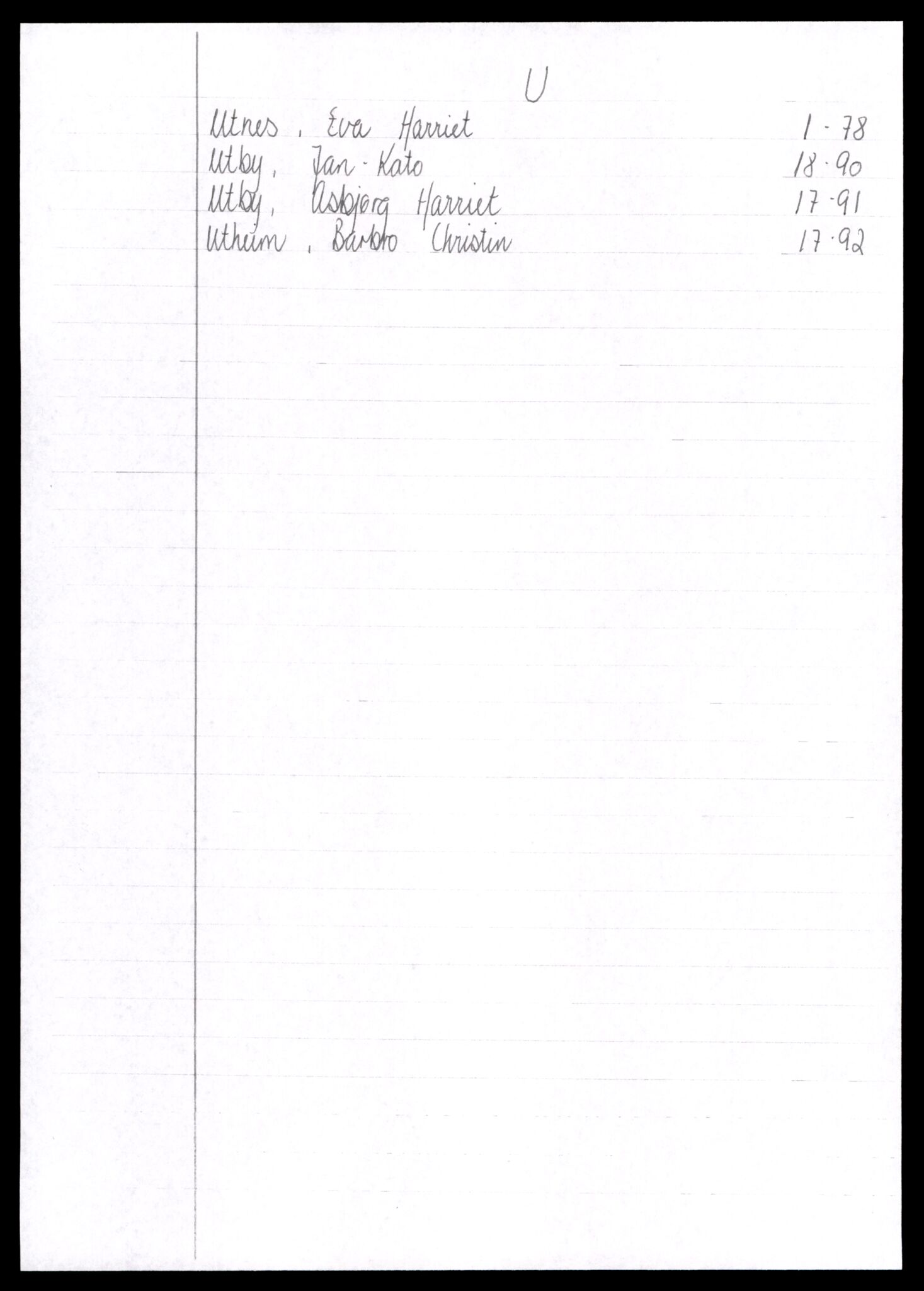 Senja sorenskriveri 1855-, SATØ/S-0048/2/J/L0348/0001: Vigselsbøker m/ alfabetisk register - løsblader / Alfabetisk register vigsel, 1969-1990, p. 93