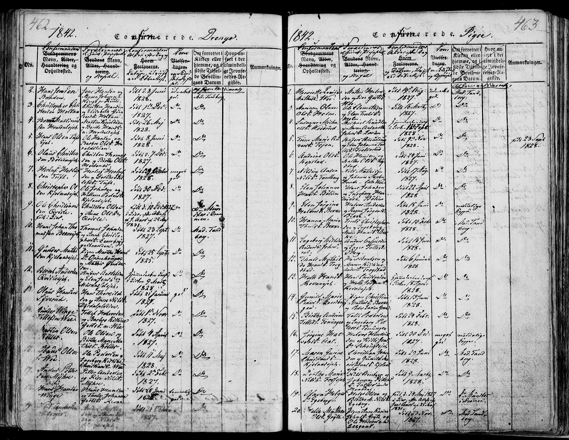 Sande Kirkebøker, SAKO/A-53/F/Fa/L0003: Parish register (official) no. 3, 1814-1847, p. 462-463