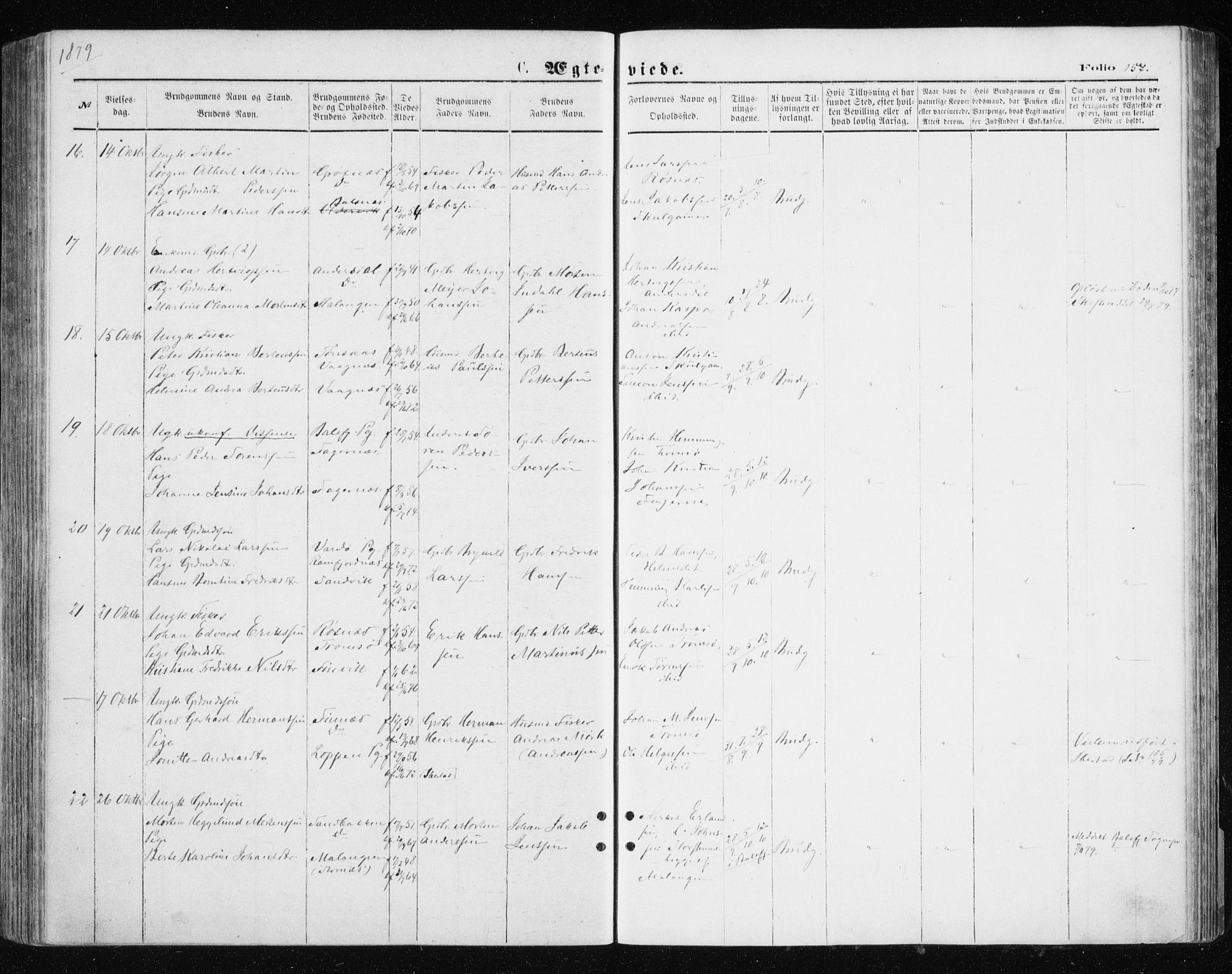 Tromsøysund sokneprestkontor, SATØ/S-1304/G/Ga/L0003kirke: Parish register (official) no. 3, 1875-1880, p. 157