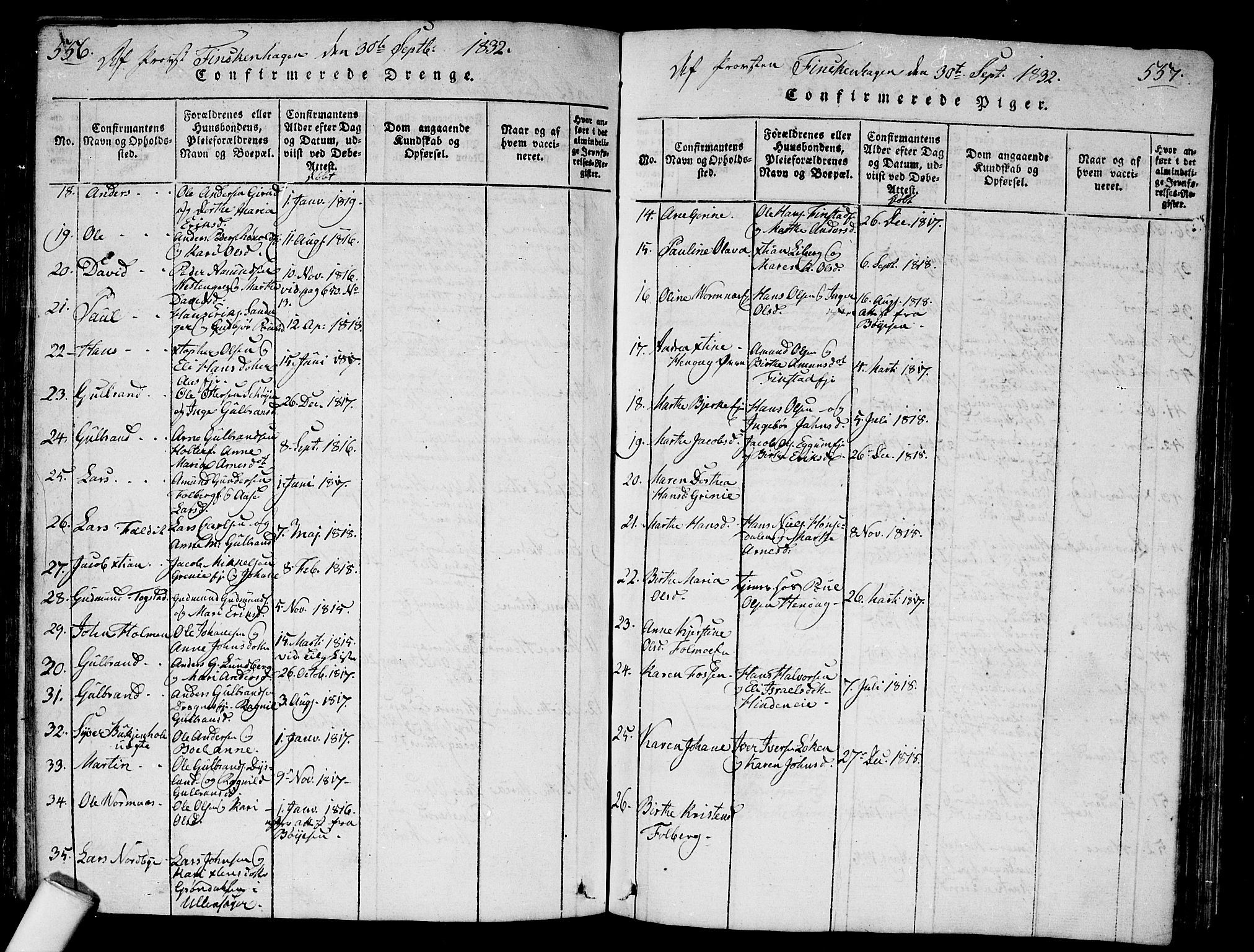 Nes prestekontor Kirkebøker, AV/SAO-A-10410/G/Ga/L0001: Parish register (copy) no. I 1, 1815-1835, p. 556-557