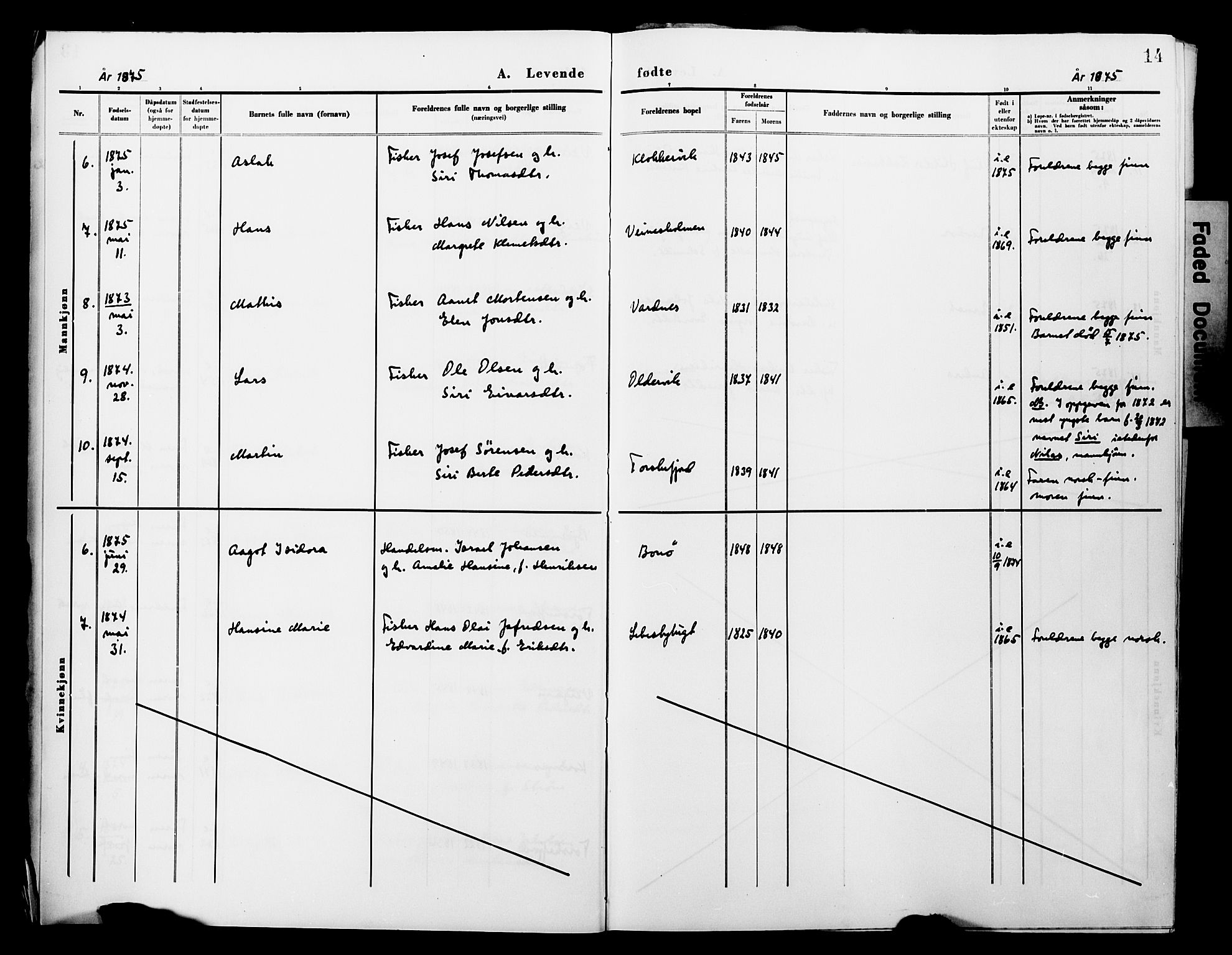 Lebesby sokneprestkontor, AV/SATØ-S-1353/H/Ha/L0004kirke: Parish register (official) no. 4, 1870-1902, p. 14