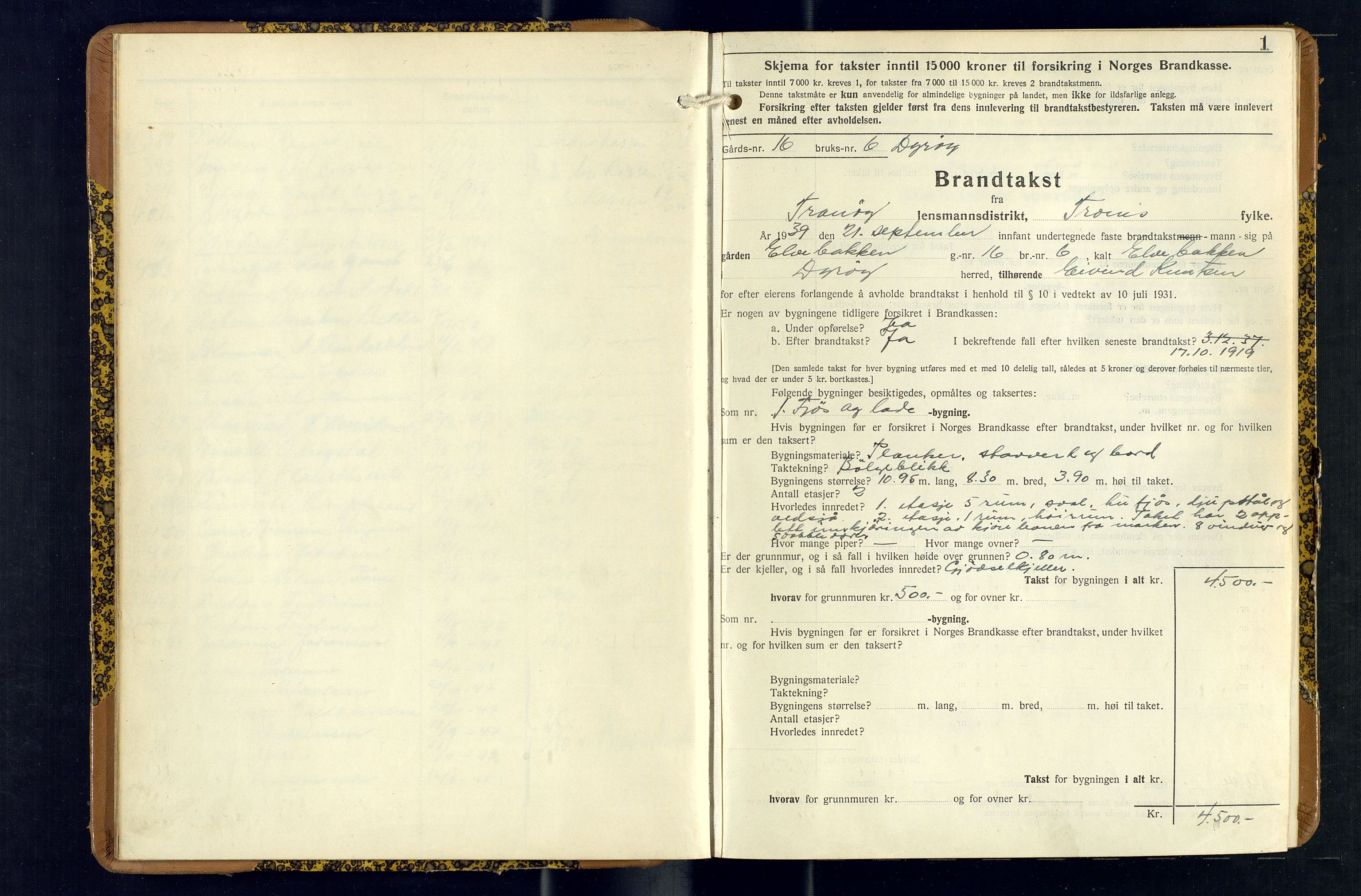 Tranøy lensmannskontor (Sørreisa lensmannskontor), SATØ/SATØ-46/1/F/Fq/Fqc/L0271: Branntakstprotokoller, 1939-1947, p. 1