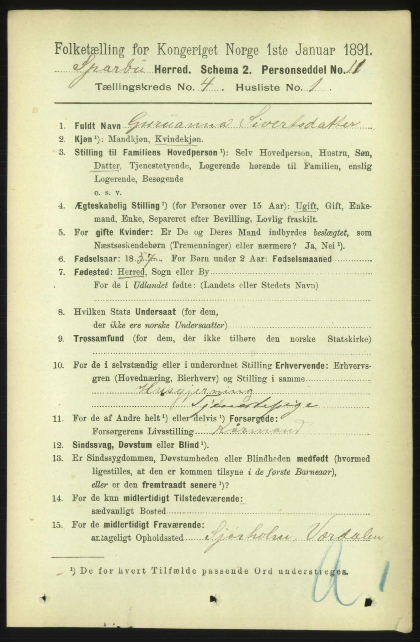 RA, 1891 census for 1731 Sparbu, 1891, p. 1372