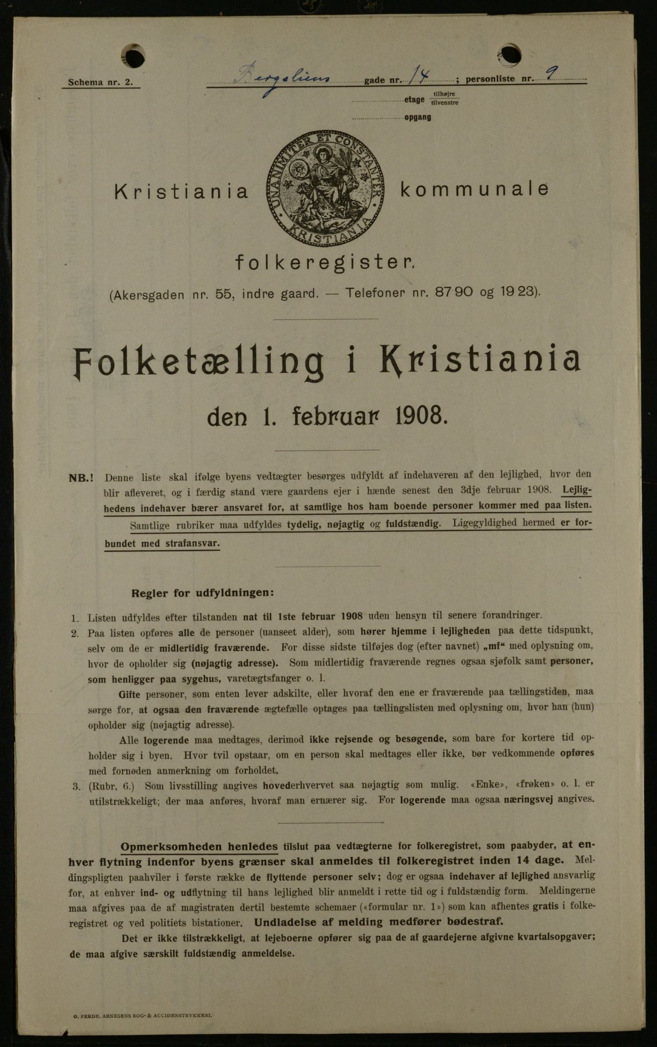 OBA, Municipal Census 1908 for Kristiania, 1908, p. 4318