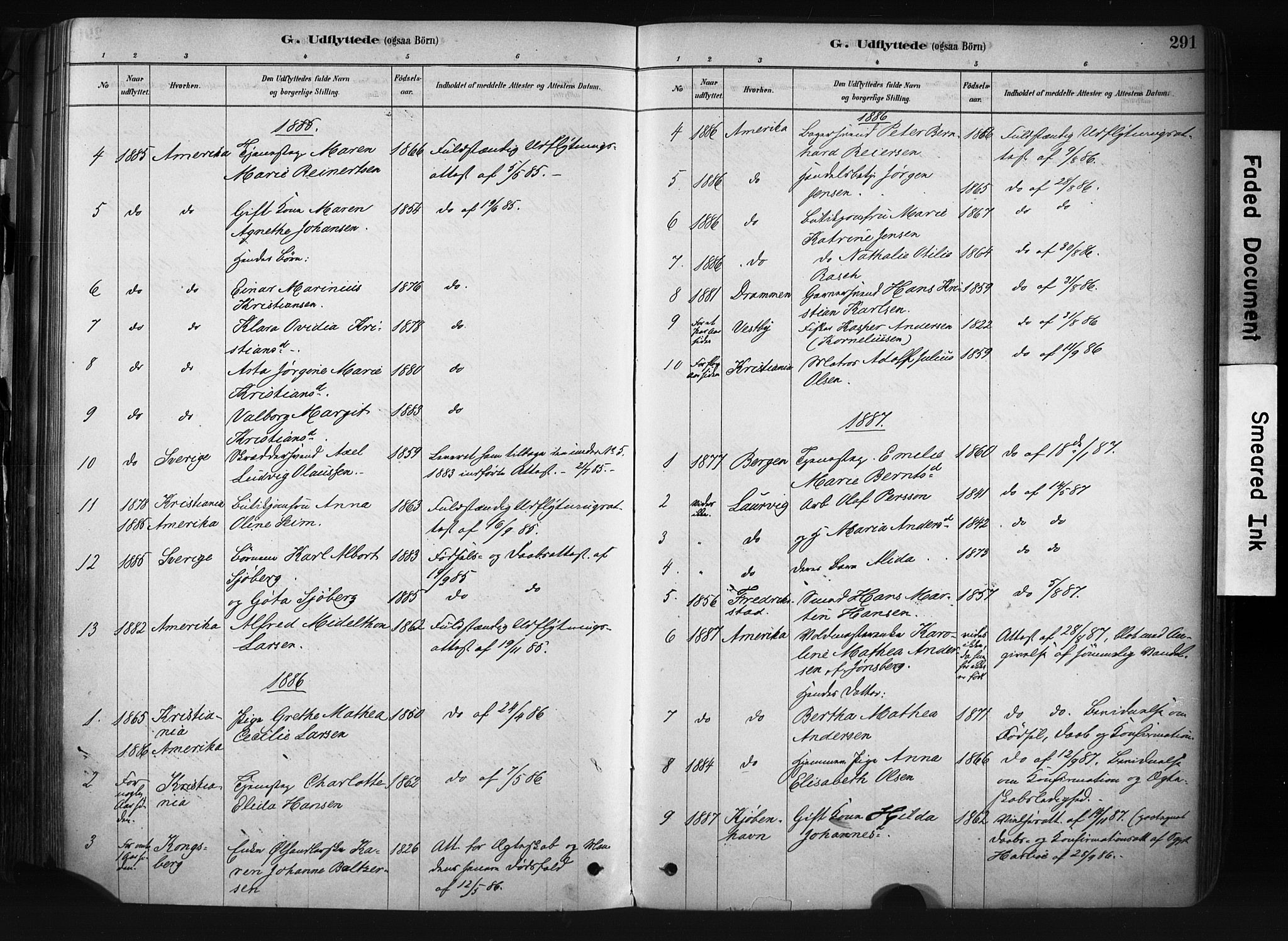 Drøbak prestekontor Kirkebøker, AV/SAO-A-10142a/F/Fb/L0001: Parish register (official) no. II 1, 1878-1891, p. 291