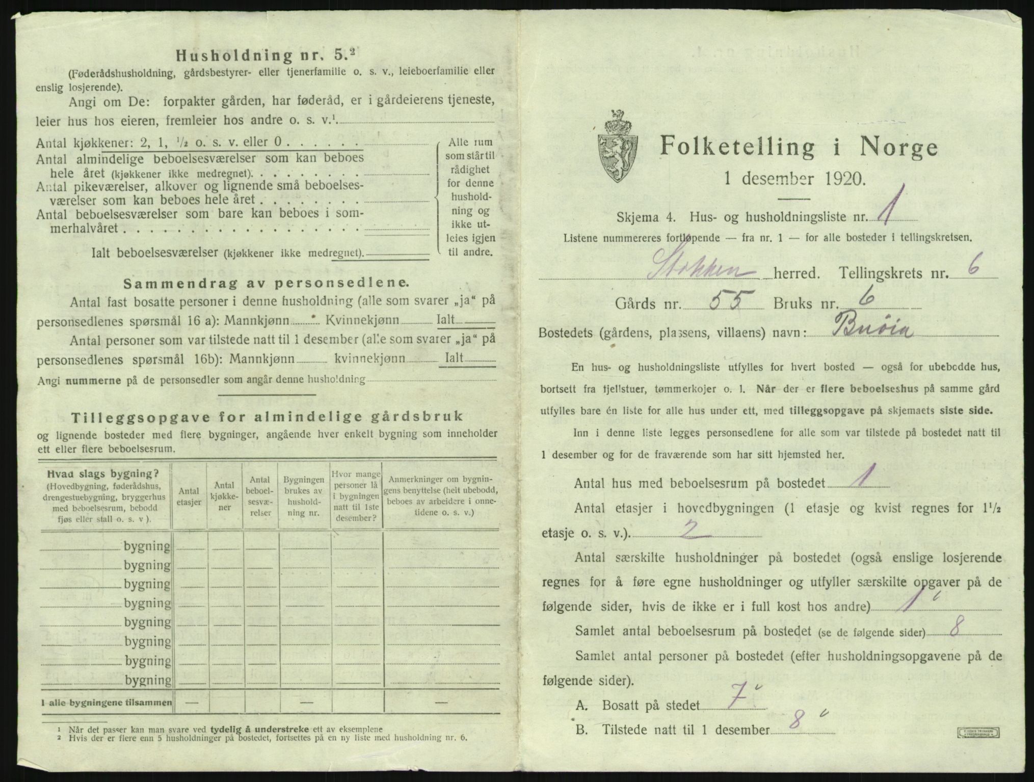 SAK, 1920 census for Stokken, 1920, p. 512