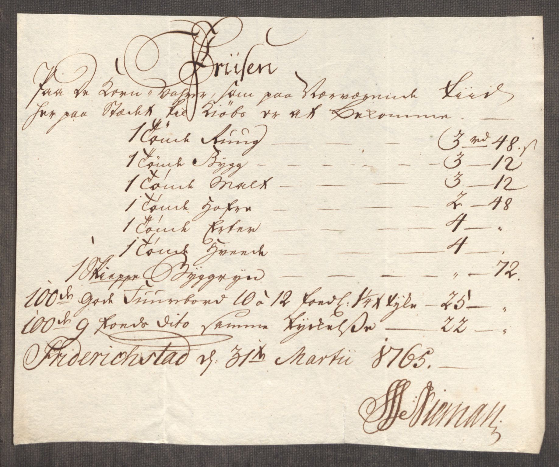 Rentekammeret inntil 1814, Realistisk ordnet avdeling, AV/RA-EA-4070/Oe/L0008: [Ø1]: Priskuranter, 1764-1768, p. 278