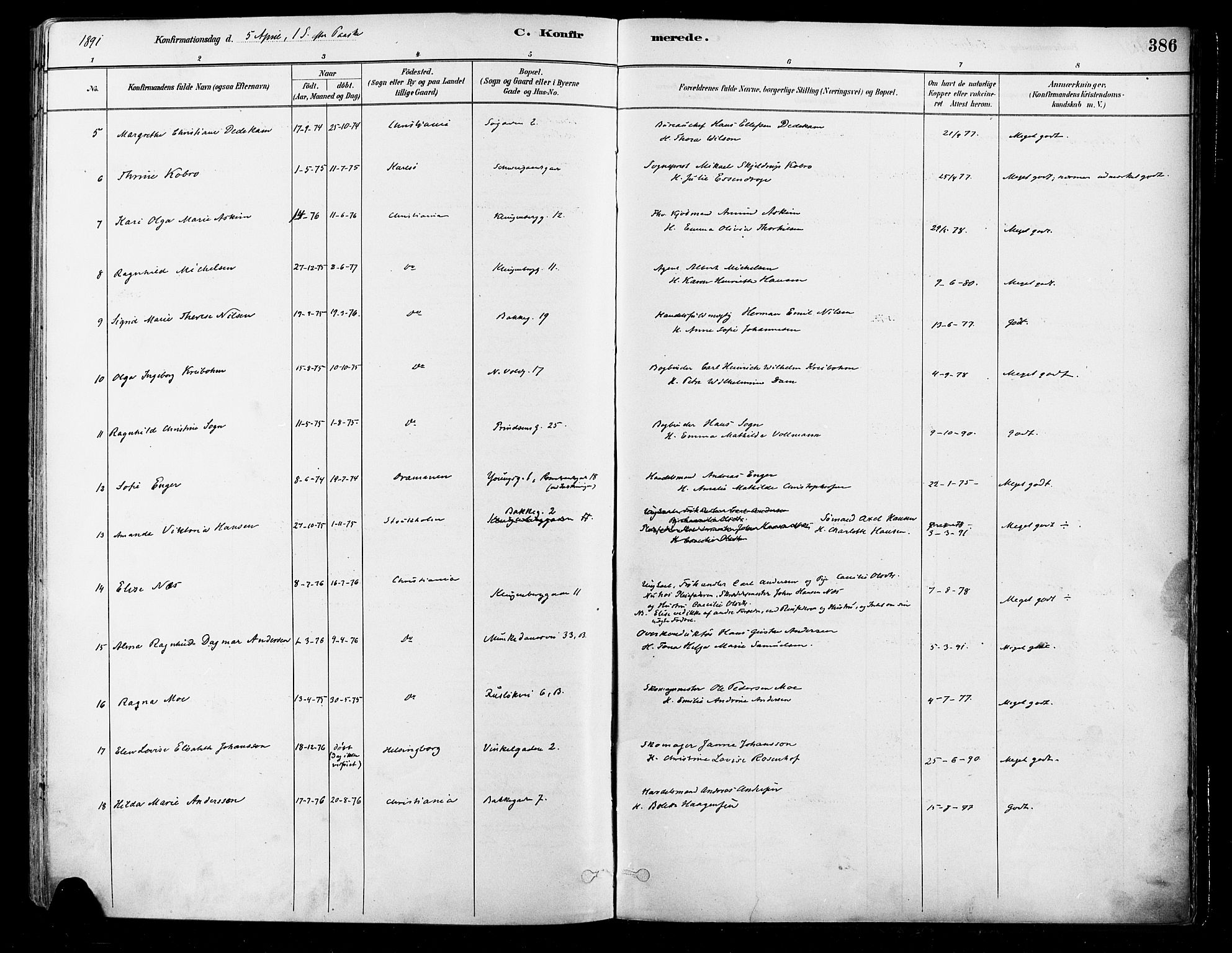 Johannes prestekontor Kirkebøker, SAO/A-10852/F/Fa/L0003: Parish register (official) no. 3, 1882-1896, p. 386