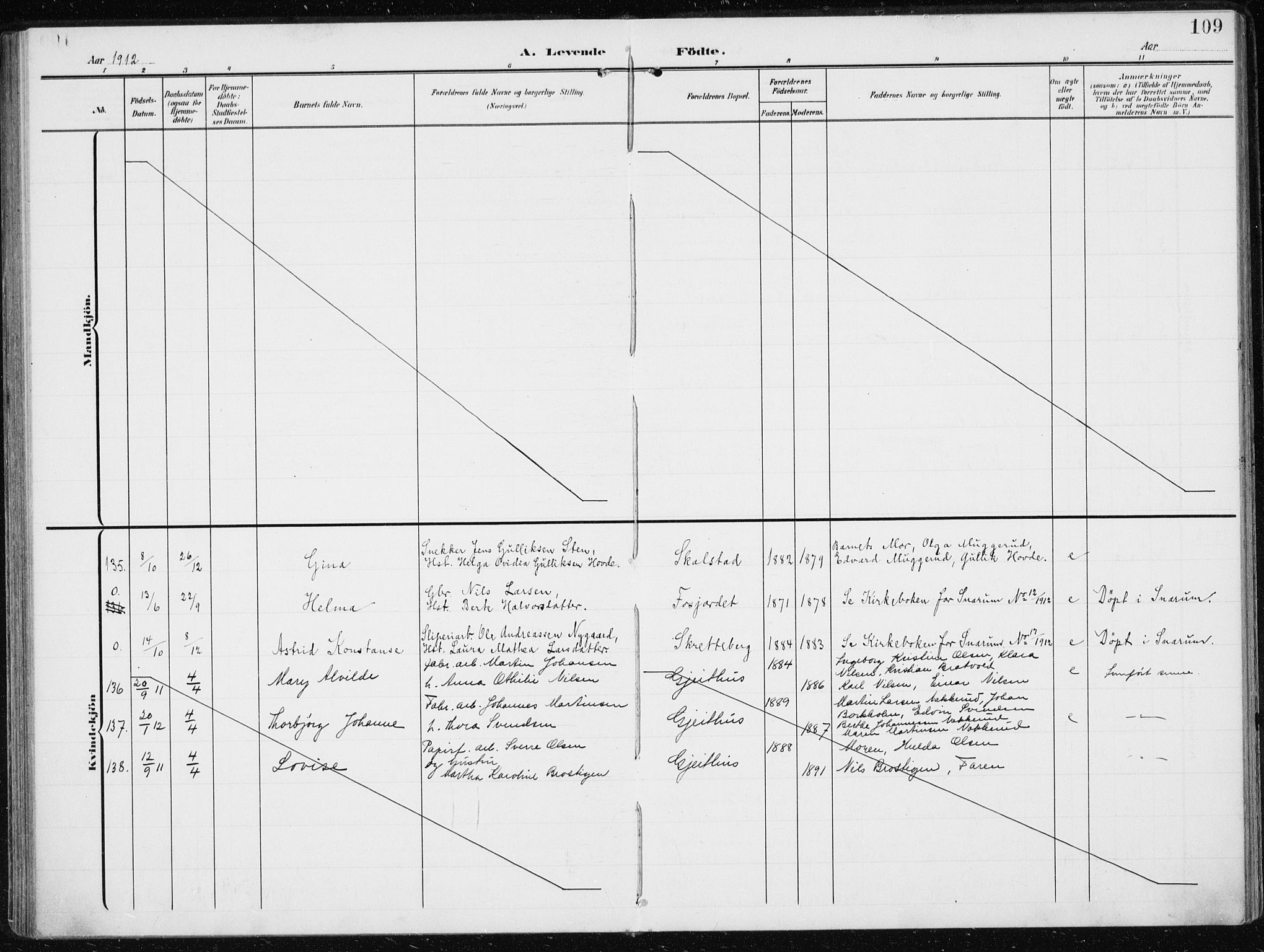 Modum kirkebøker, AV/SAKO-A-234/F/Fa/L0014a: Parish register (official) no. 14A, 1906-1918, p. 109