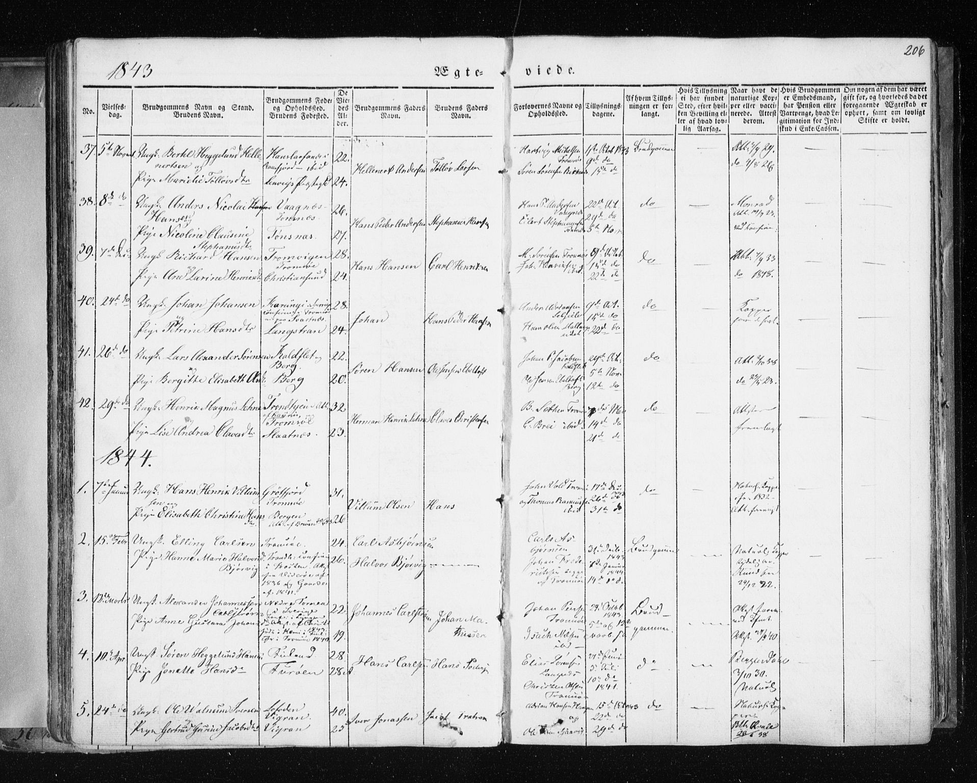 Tromsø sokneprestkontor/stiftsprosti/domprosti, SATØ/S-1343/G/Ga/L0009kirke: Parish register (official) no. 9, 1837-1847, p. 206