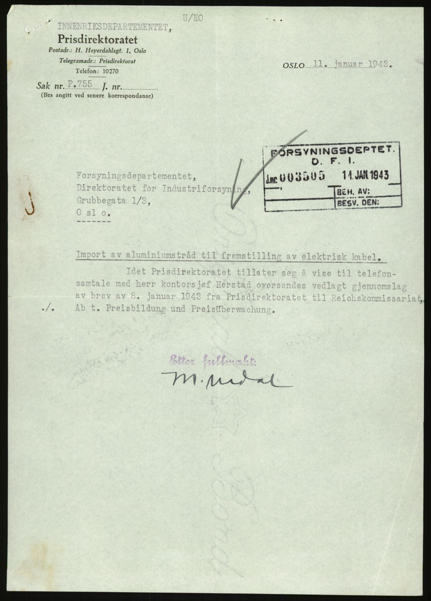 Direktoratet for industriforsyning, Sekretariatet, RA/S-4153/D/Df/L0054: 9. Metallkontoret, 1940-1945, p. 2597