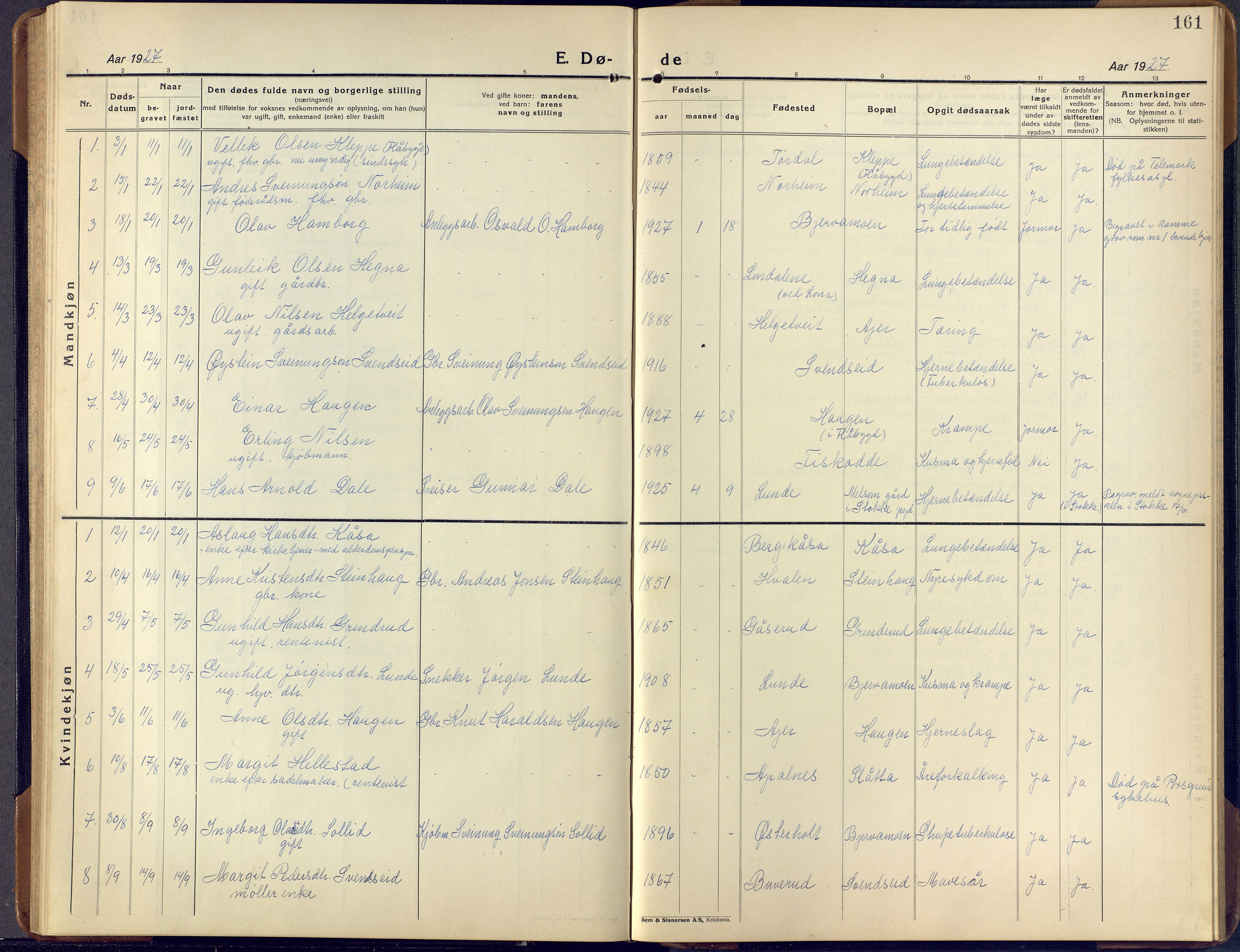 Lunde kirkebøker, SAKO/A-282/F/Fa/L0006: Parish register (official) no. I 6, 1922-1940, p. 161