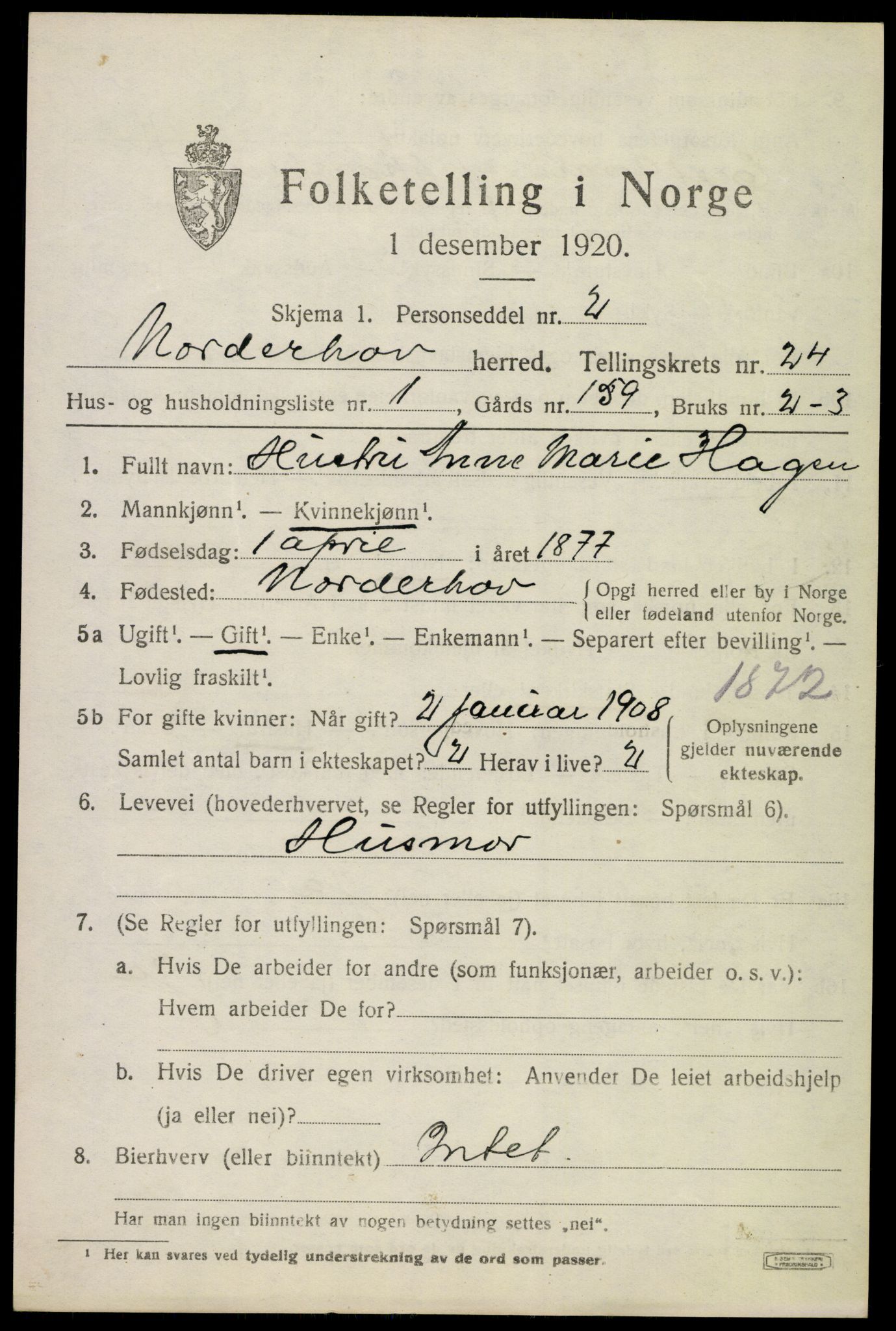 SAKO, 1920 census for Norderhov, 1920, p. 23446