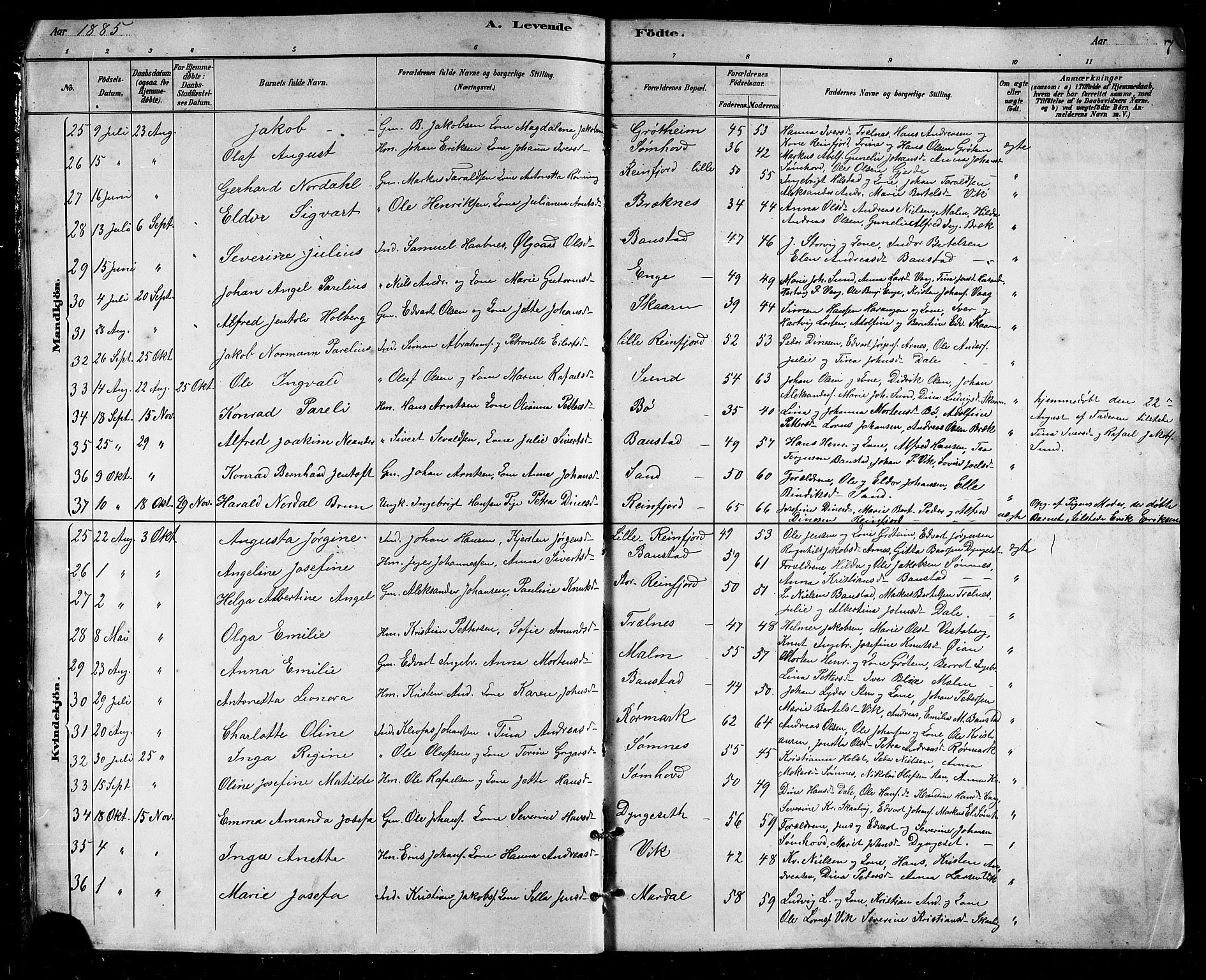 Ministerialprotokoller, klokkerbøker og fødselsregistre - Nordland, SAT/A-1459/812/L0188: Parish register (copy) no. 812C06, 1884-1912, p. 7