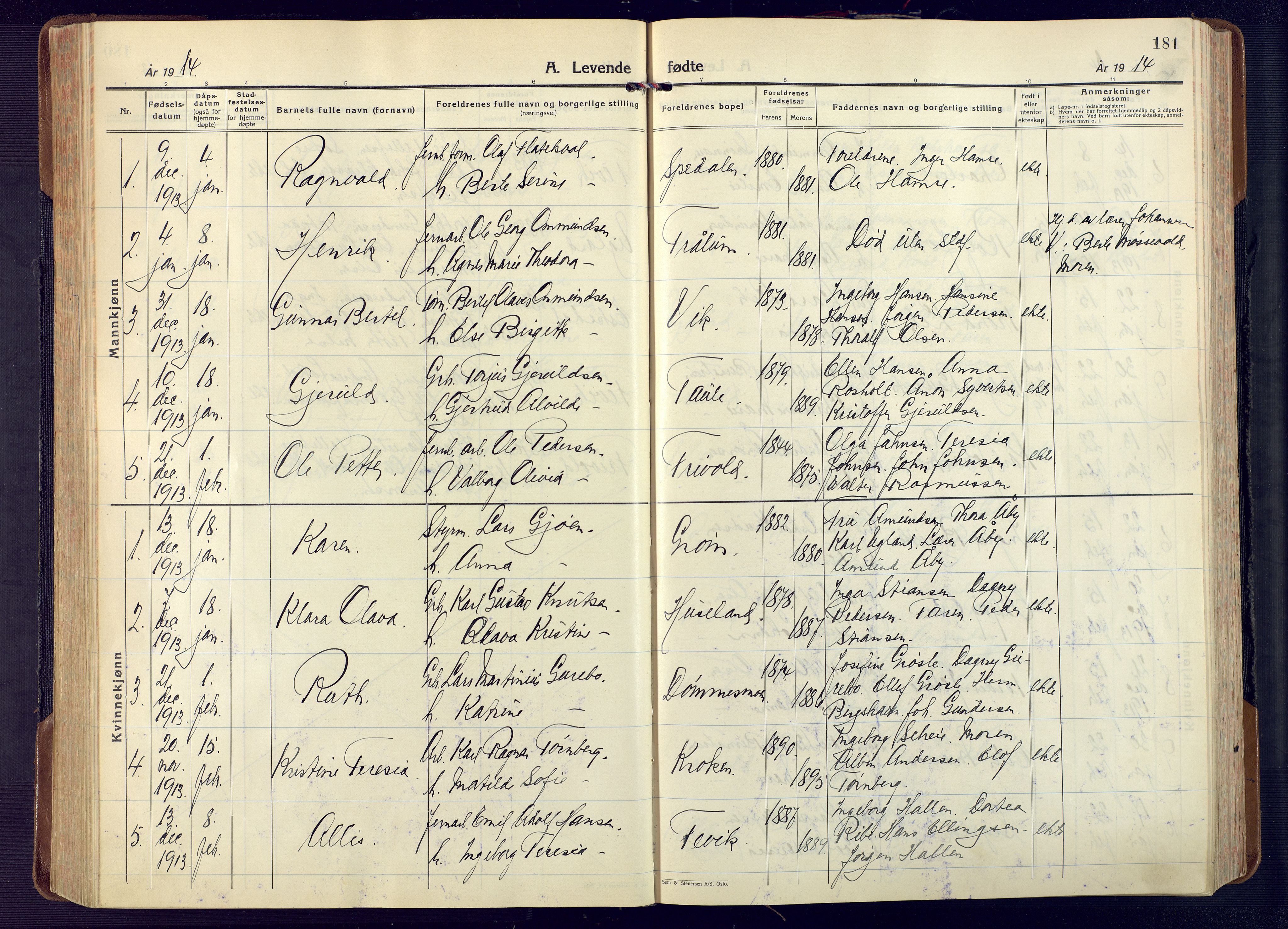 Fjære sokneprestkontor, SAK/1111-0011/F/Fa/L0004: Parish register (official) no. A 4, 1902-1925, p. 181