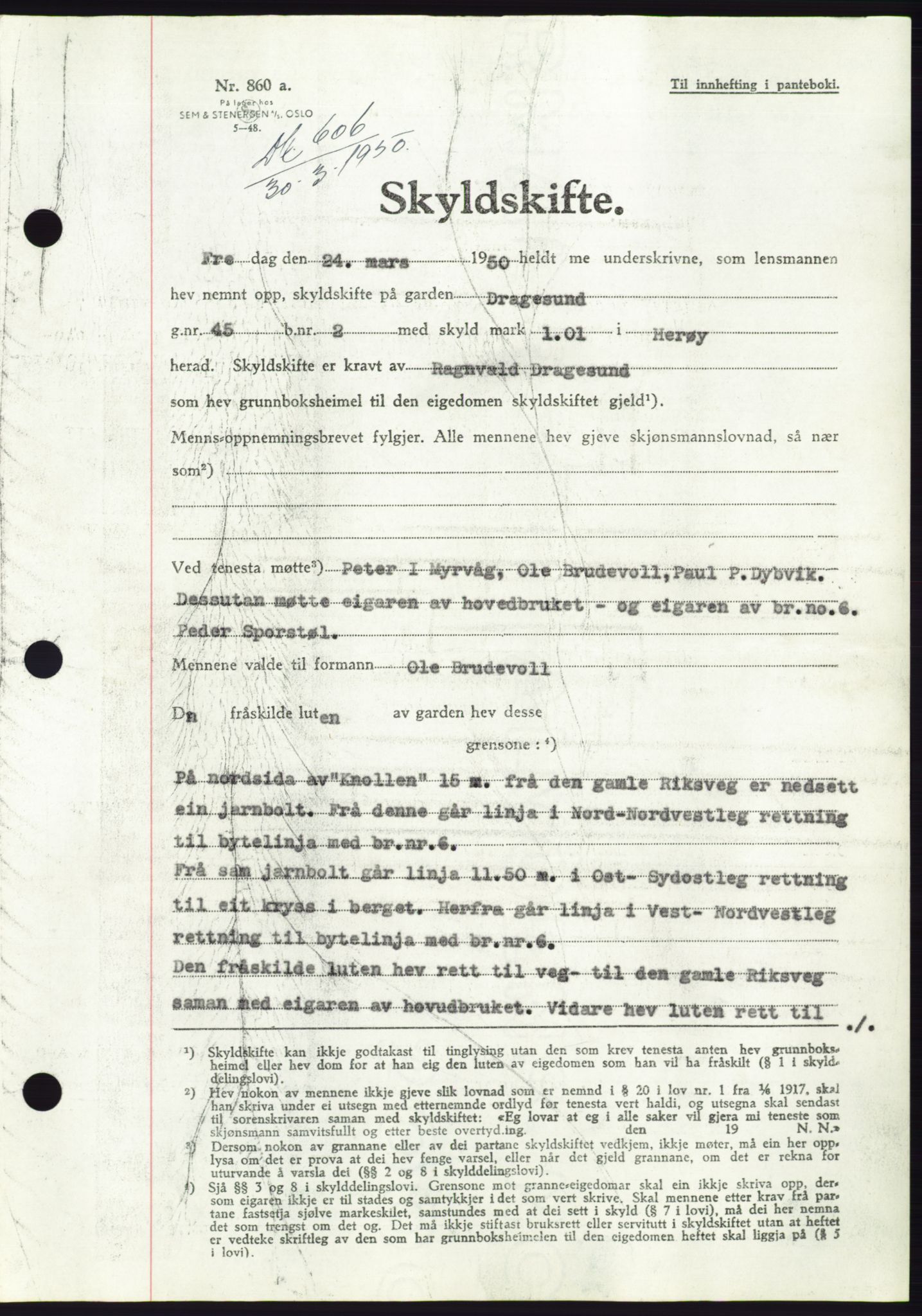 Søre Sunnmøre sorenskriveri, SAT/A-4122/1/2/2C/L0086: Mortgage book no. 12A, 1949-1950, Diary no: : 606/1950