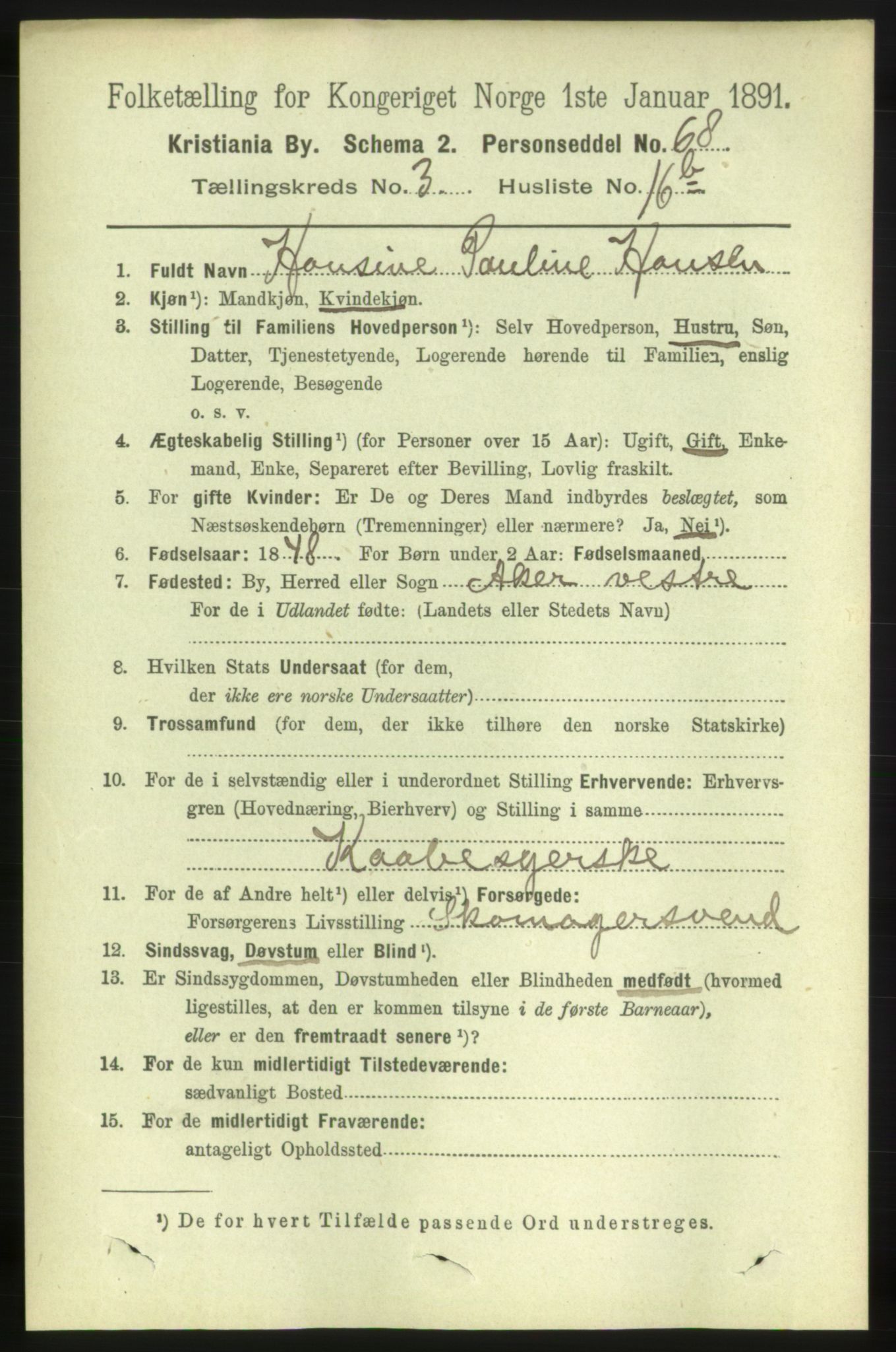 RA, 1891 census for 0301 Kristiania, 1891, p. 1864