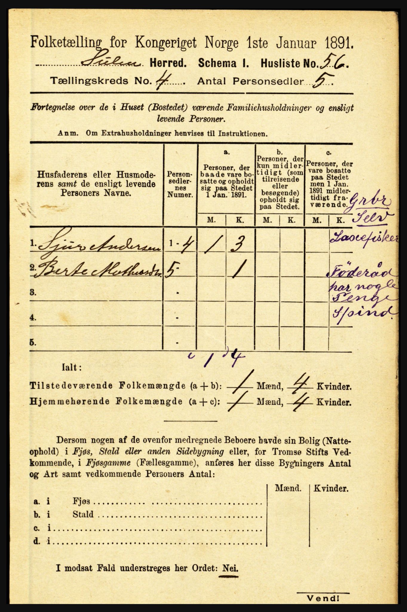 RA, 1891 census for 1412 Solund, 1891, p. 1586
