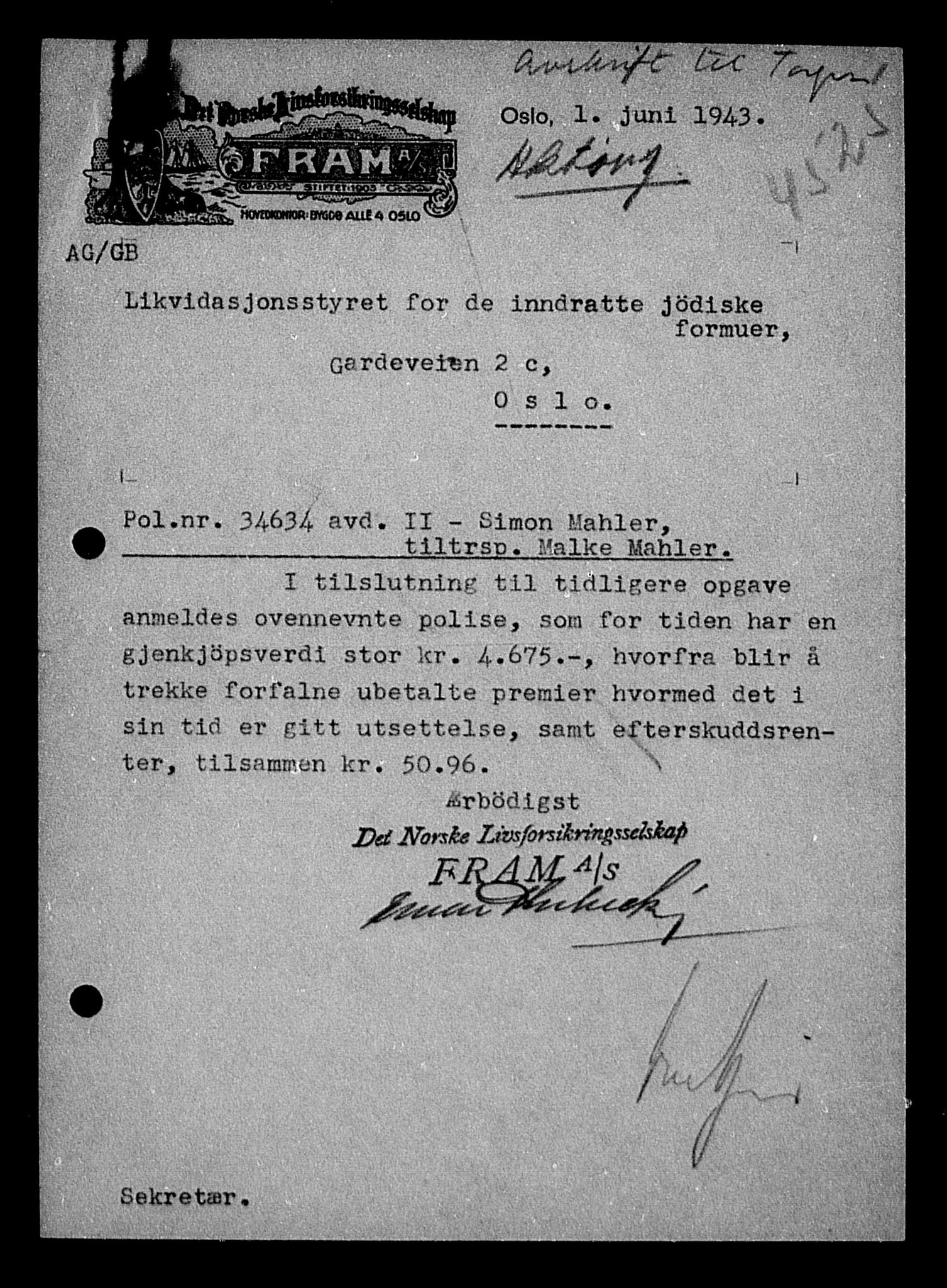 Justisdepartementet, Tilbakeføringskontoret for inndratte formuer, AV/RA-S-1564/H/Hc/Hca/L0903: --, 1945-1947, p. 395