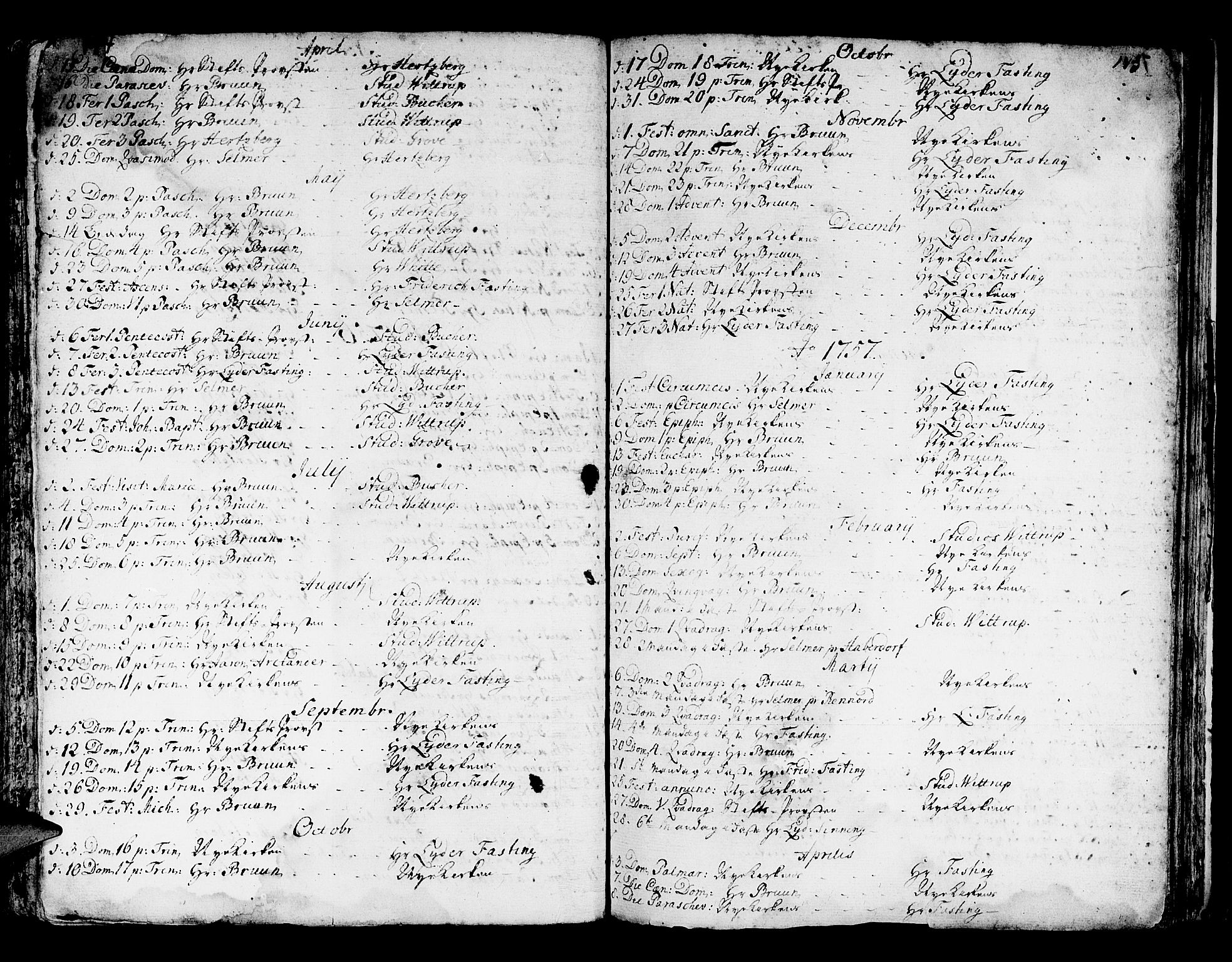 Domkirken sokneprestembete, AV/SAB-A-74801/H/Haa/L0007: Parish register (official) no. A 7, 1725-1826, p. 144-145