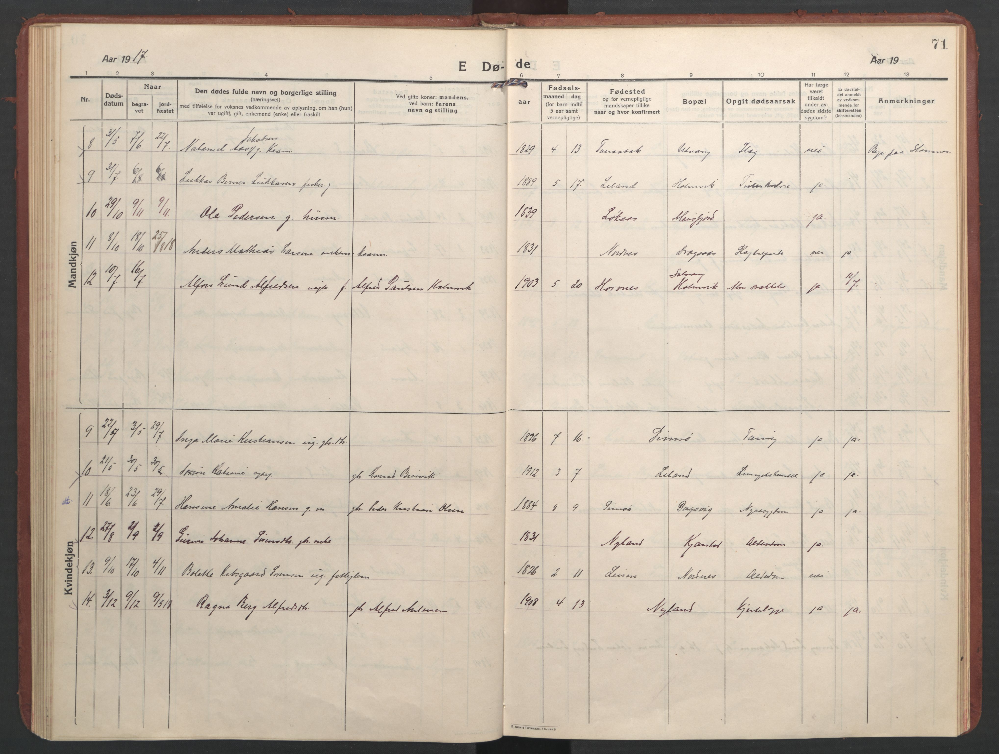 Ministerialprotokoller, klokkerbøker og fødselsregistre - Nordland, SAT/A-1459/832/L0492: Parish register (official) no. 832A01, 1916-1934, p. 71