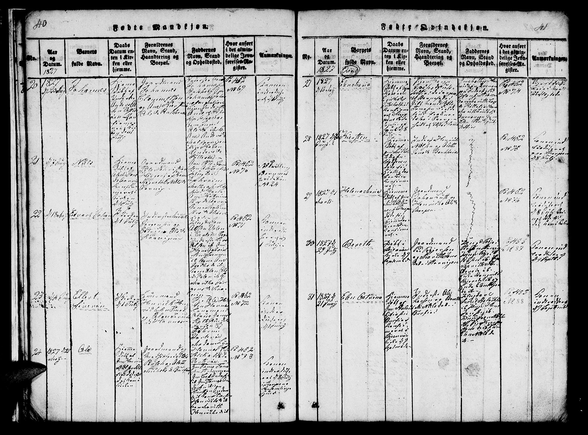 Skjervøy sokneprestkontor, AV/SATØ-S-1300/H/Ha/Hab/L0001klokker: Parish register (copy) no. 1, 1825-1838, p. 40-41