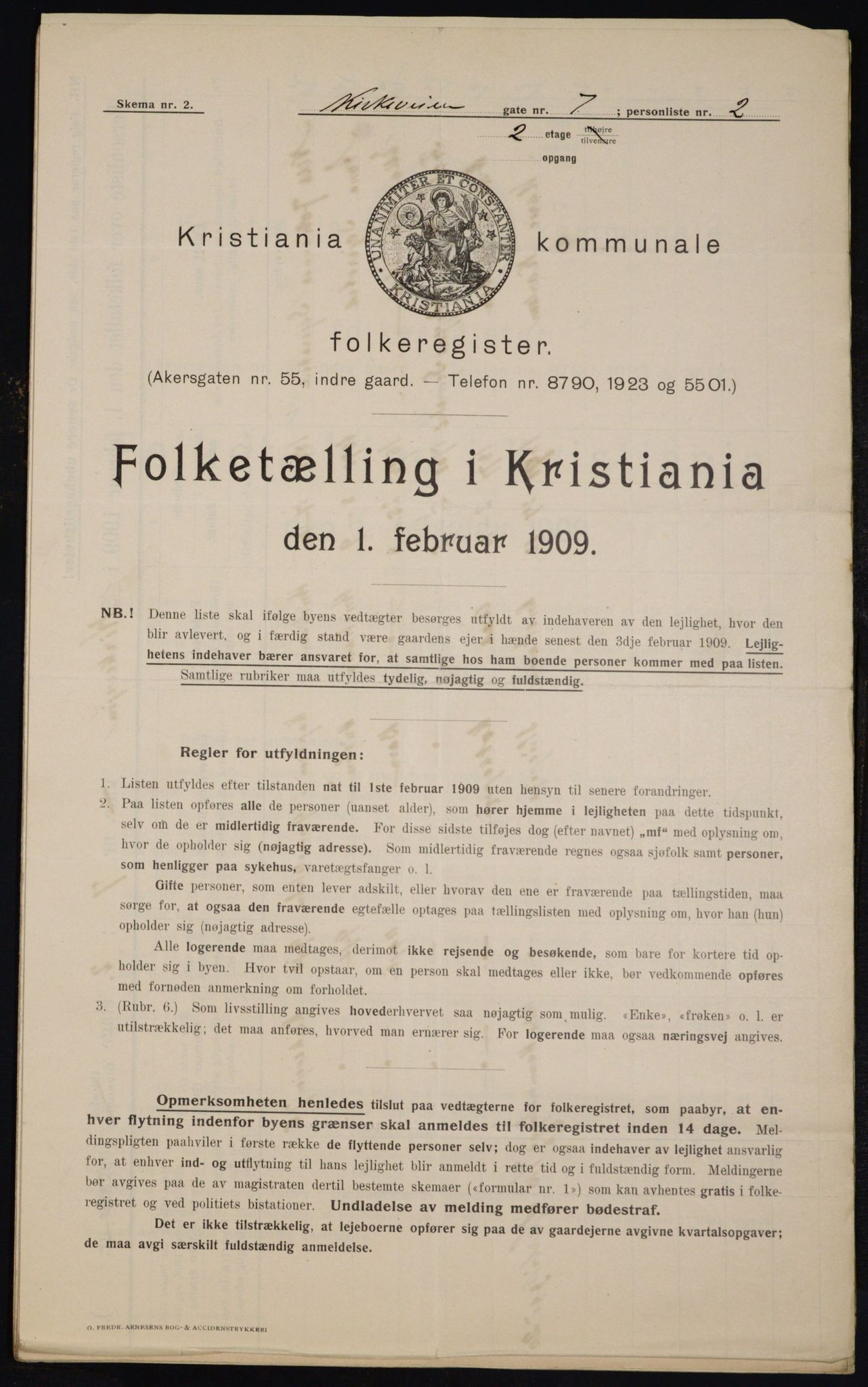 OBA, Municipal Census 1909 for Kristiania, 1909, p. 46458