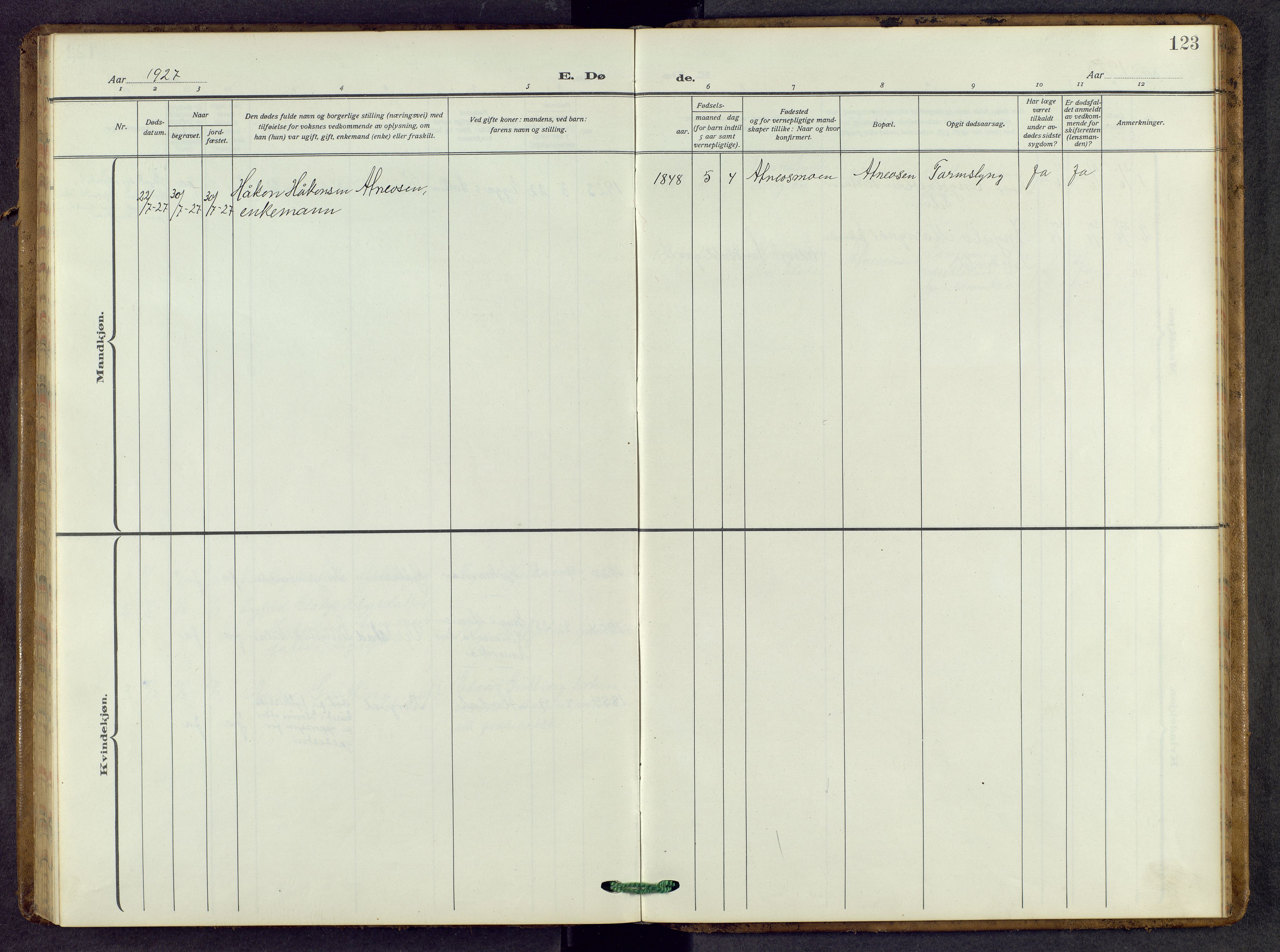 Stor-Elvdal prestekontor, SAH/PREST-052/H/Ha/Hab/L0007: Parish register (copy) no. 7, 1921-1959, p. 123