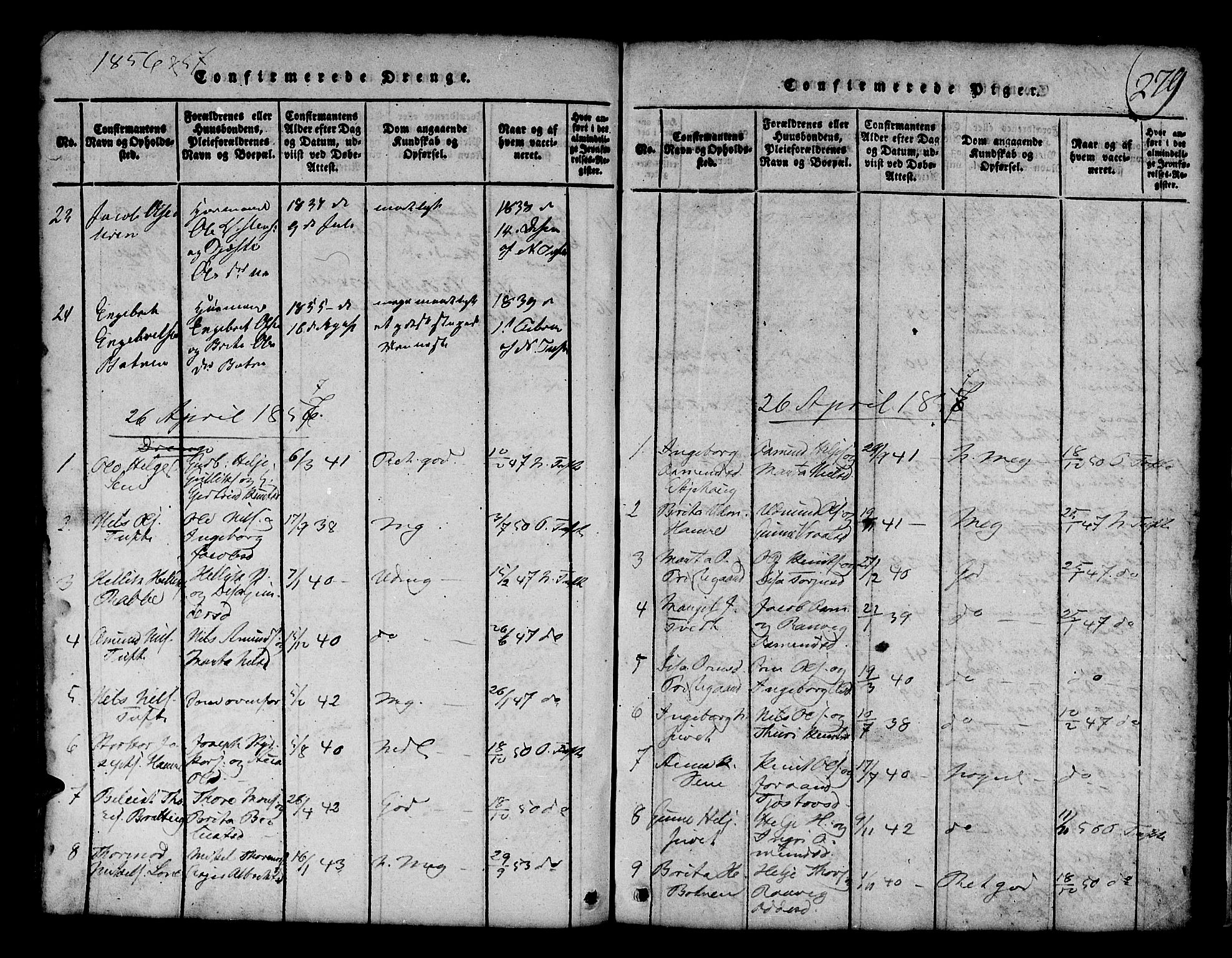 Røldal sokneprestembete, AV/SAB-A-100247: Parish register (copy) no. A 1, 1817-1860, p. 279