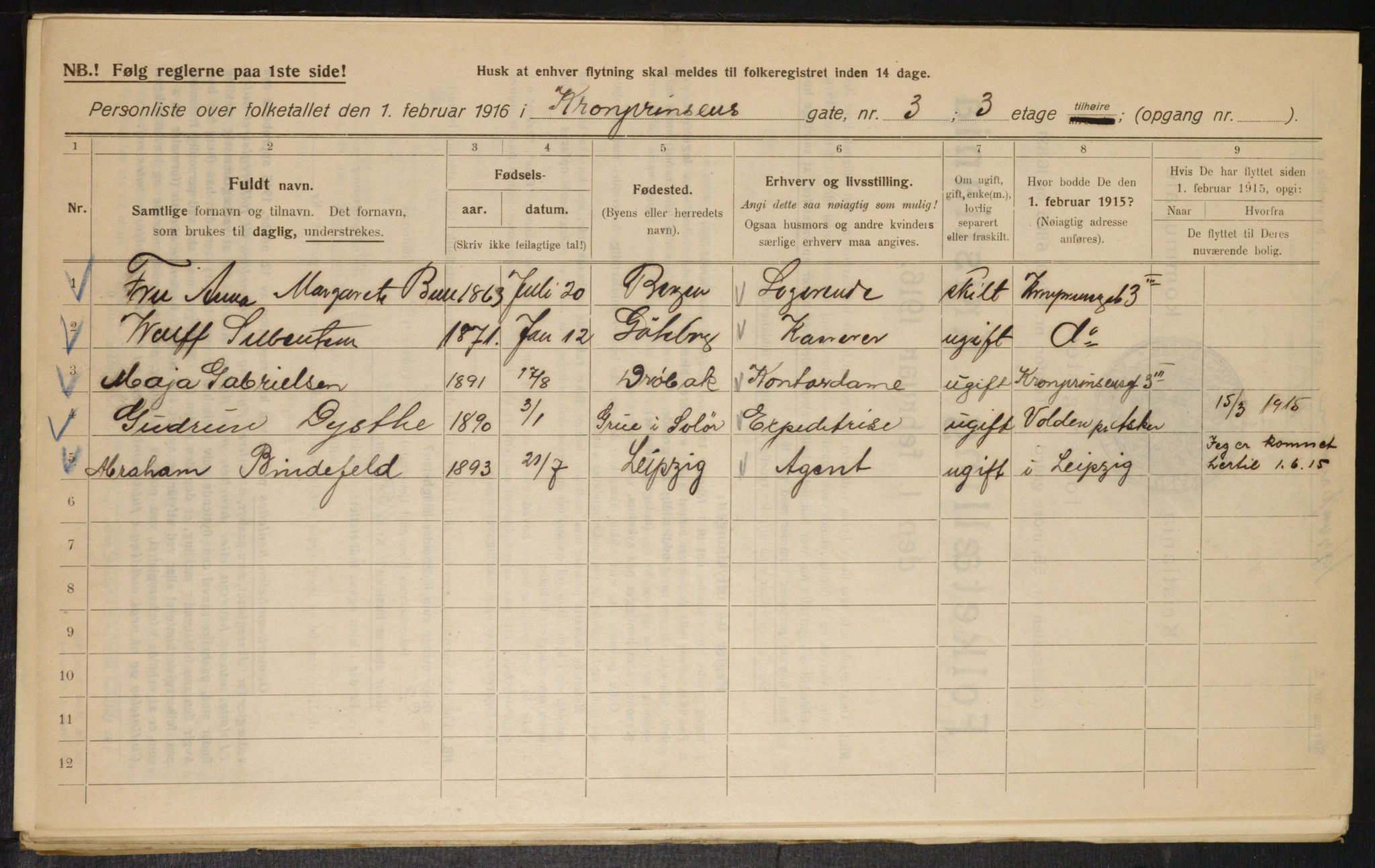 OBA, Municipal Census 1916 for Kristiania, 1916, p. 55709