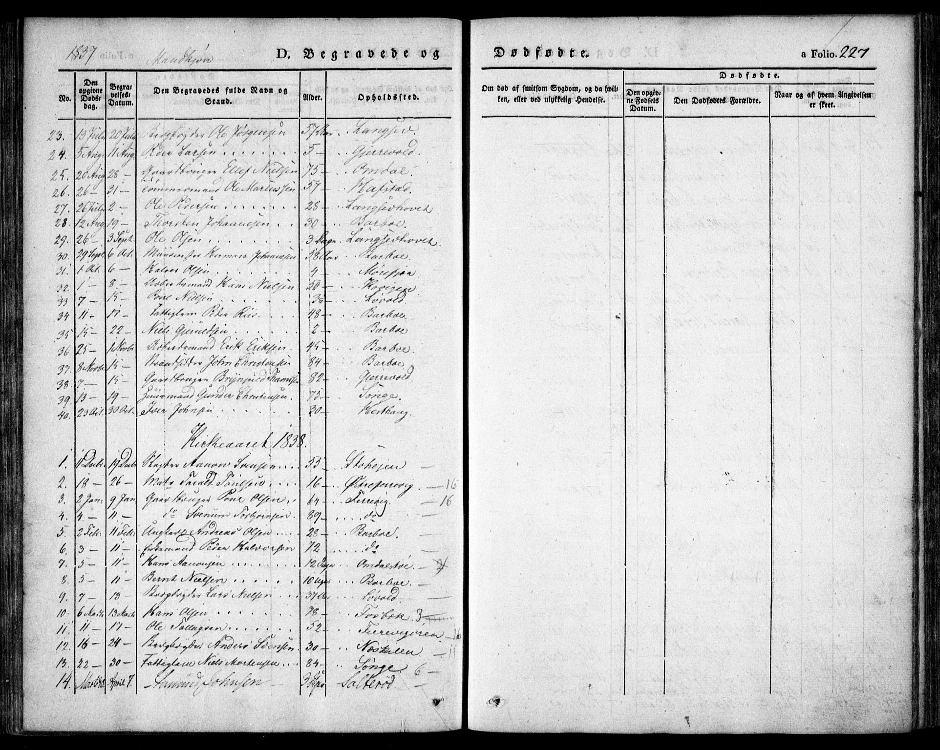 Tromøy sokneprestkontor, SAK/1111-0041/F/Fa/L0004: Parish register (official) no. A 4, 1837-1846, p. 227