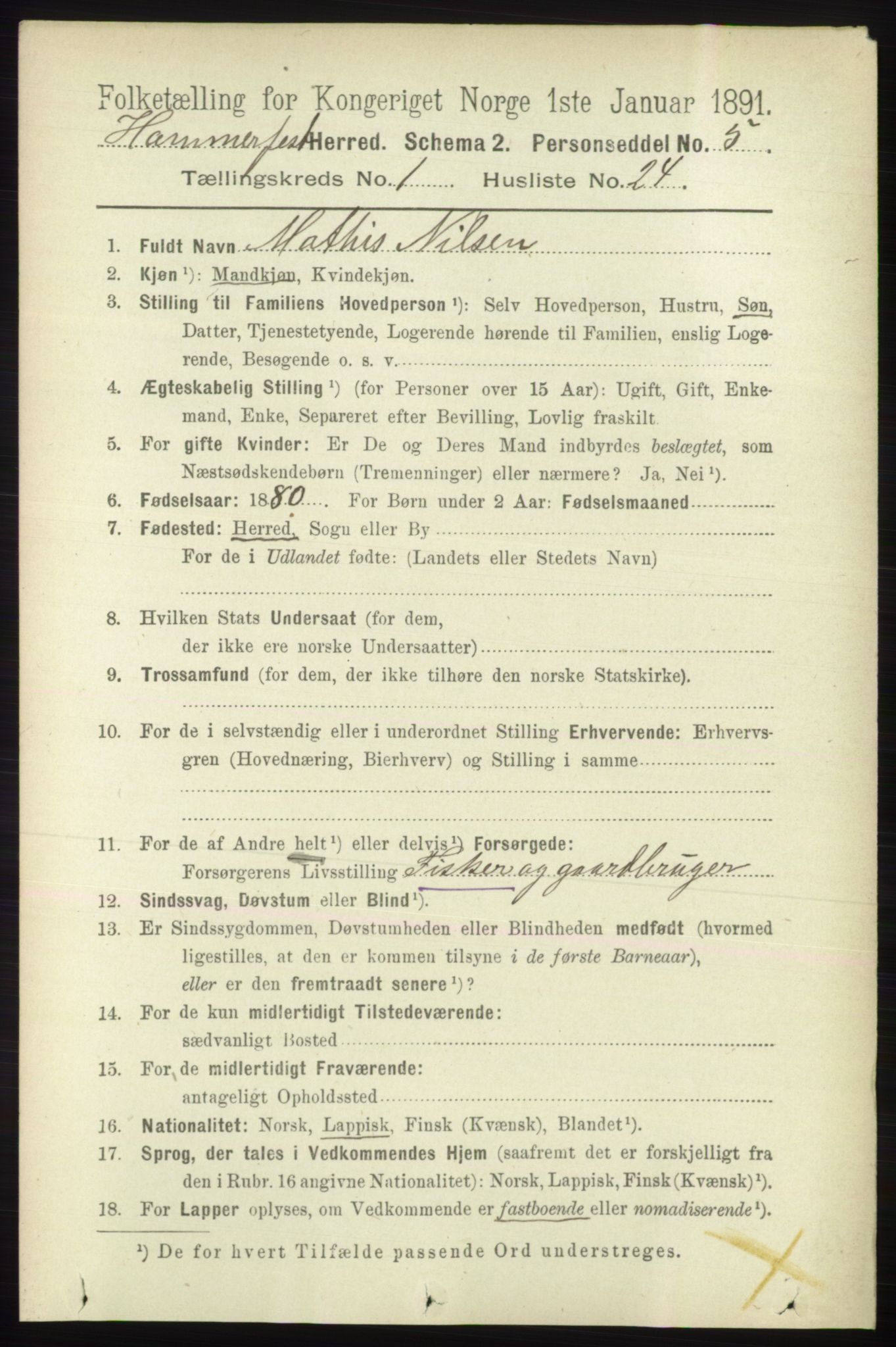 RA, 1891 census for 2016 Hammerfest, 1891, p. 241