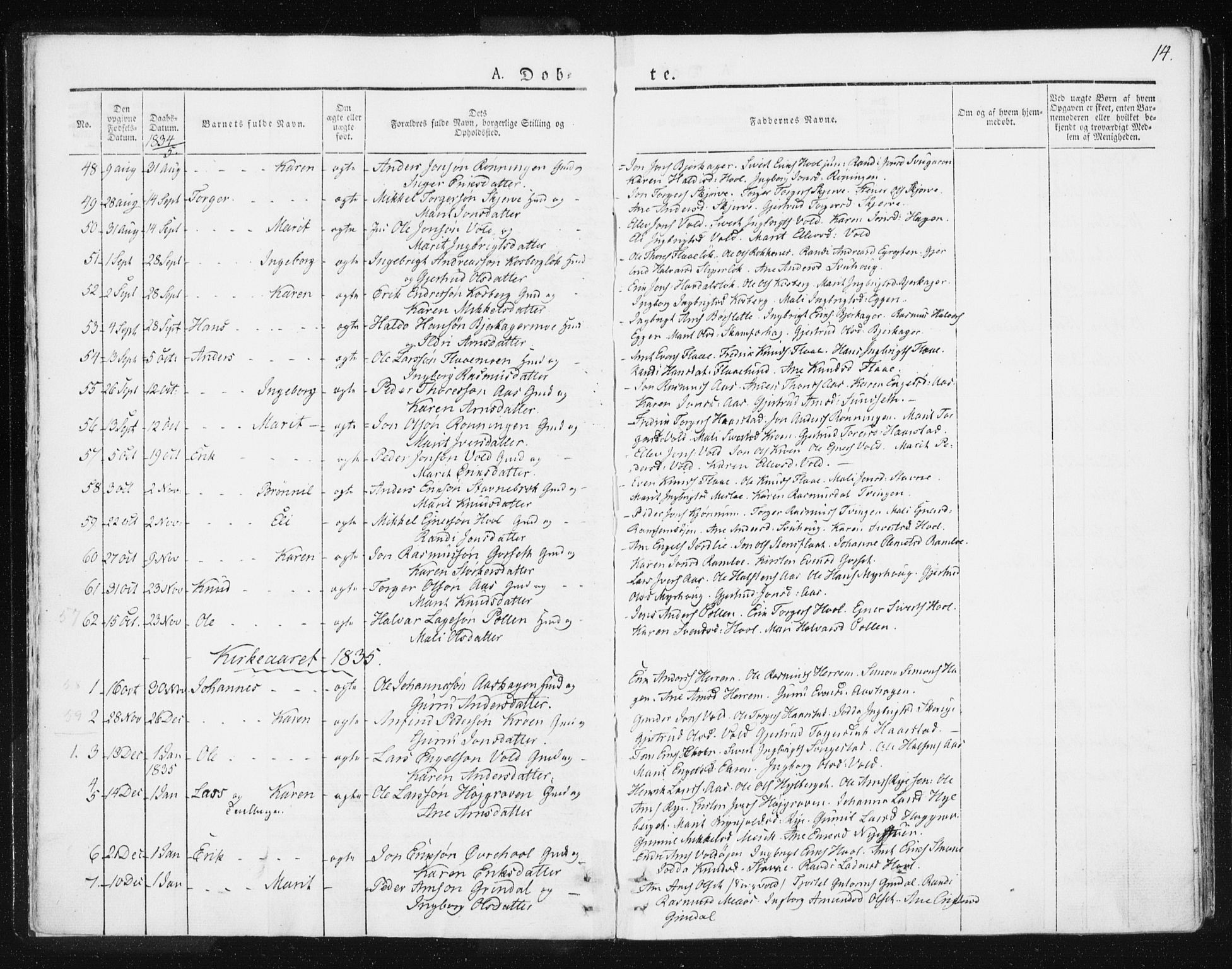 Ministerialprotokoller, klokkerbøker og fødselsregistre - Sør-Trøndelag, SAT/A-1456/674/L0869: Parish register (official) no. 674A01, 1829-1860, p. 14