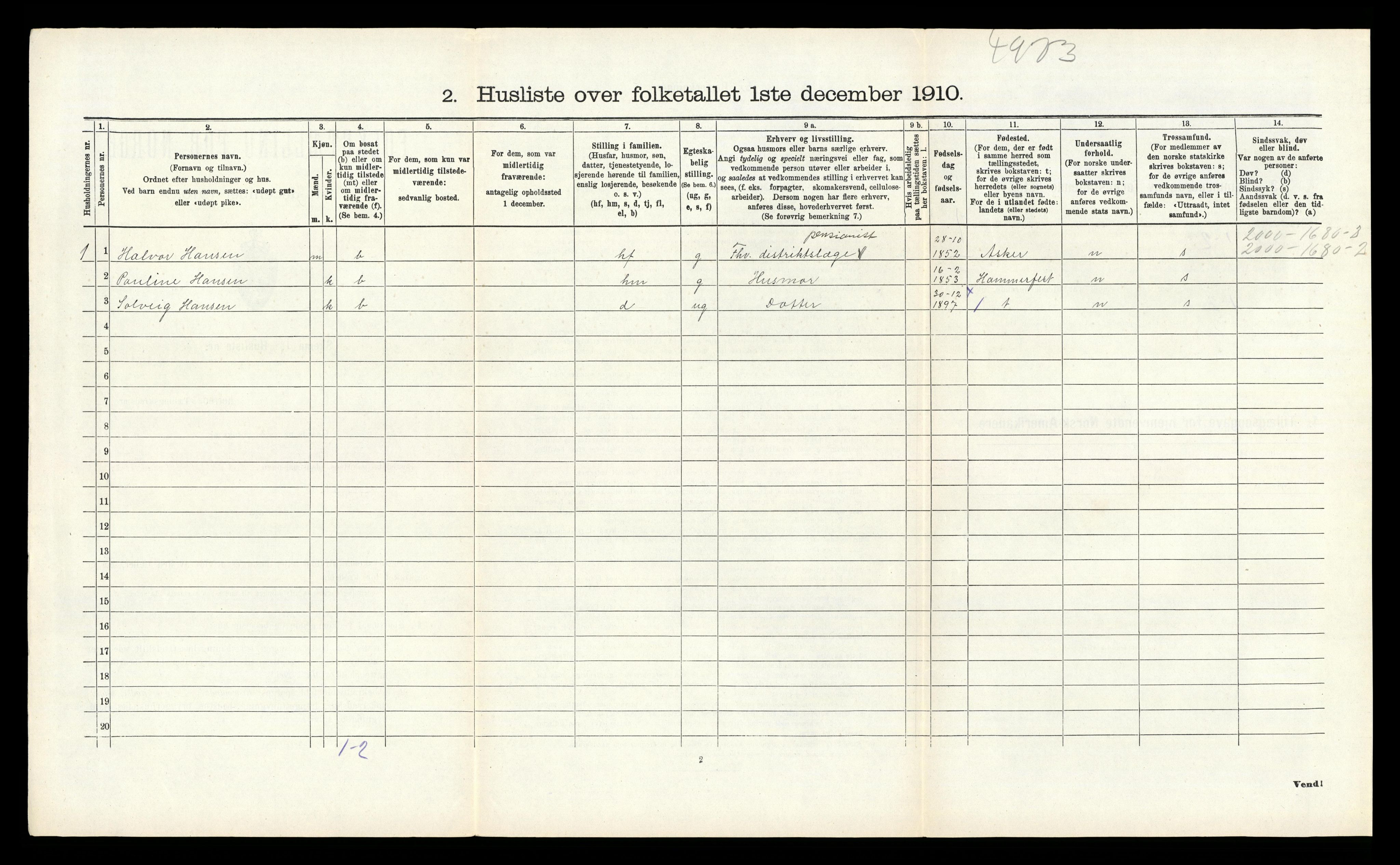 RA, 1910 census for Tysnes, 1910, p. 1249