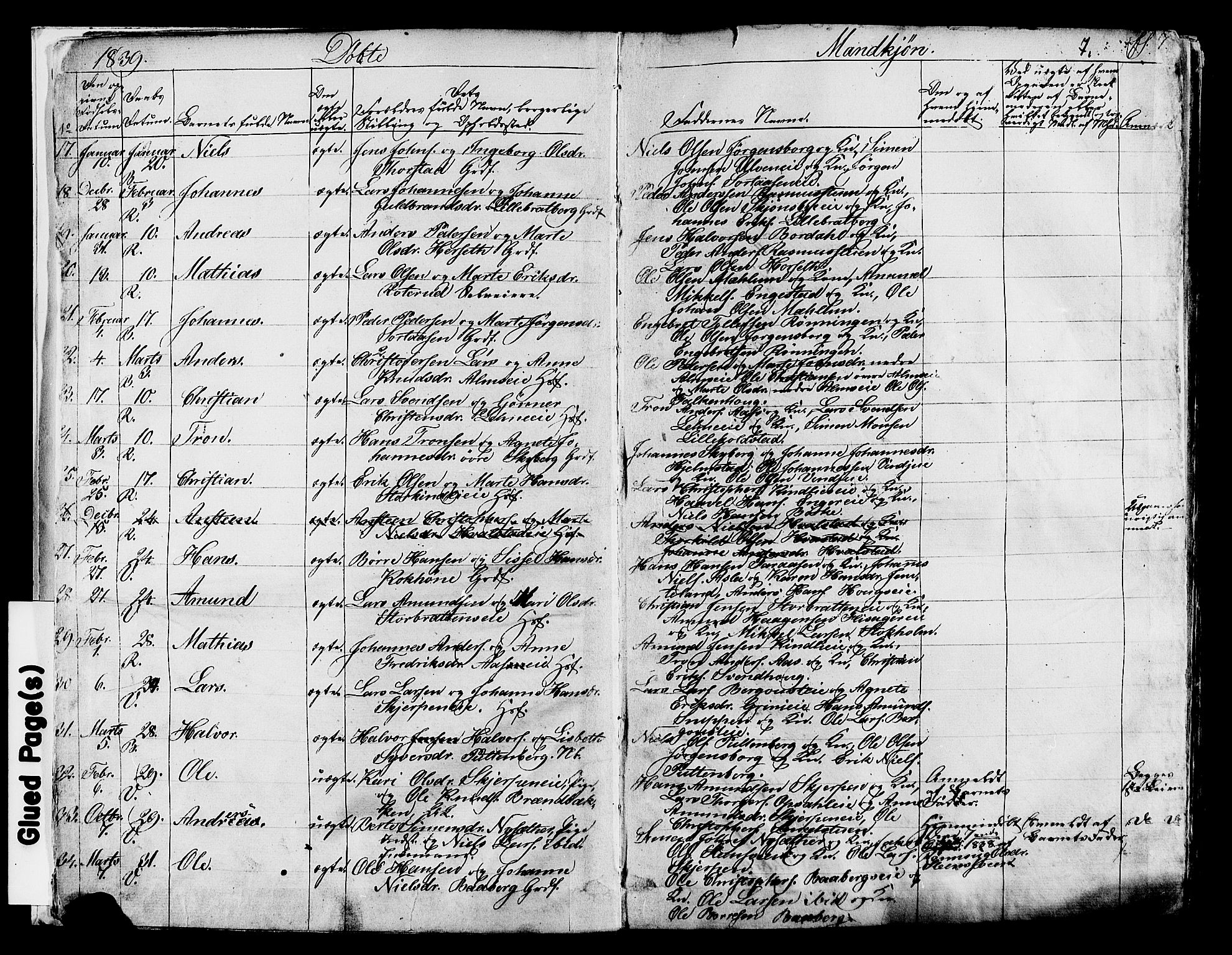 Ringsaker prestekontor, SAH/PREST-014/K/Ka/L0008: Parish register (official) no. 8, 1837-1850, p. 7