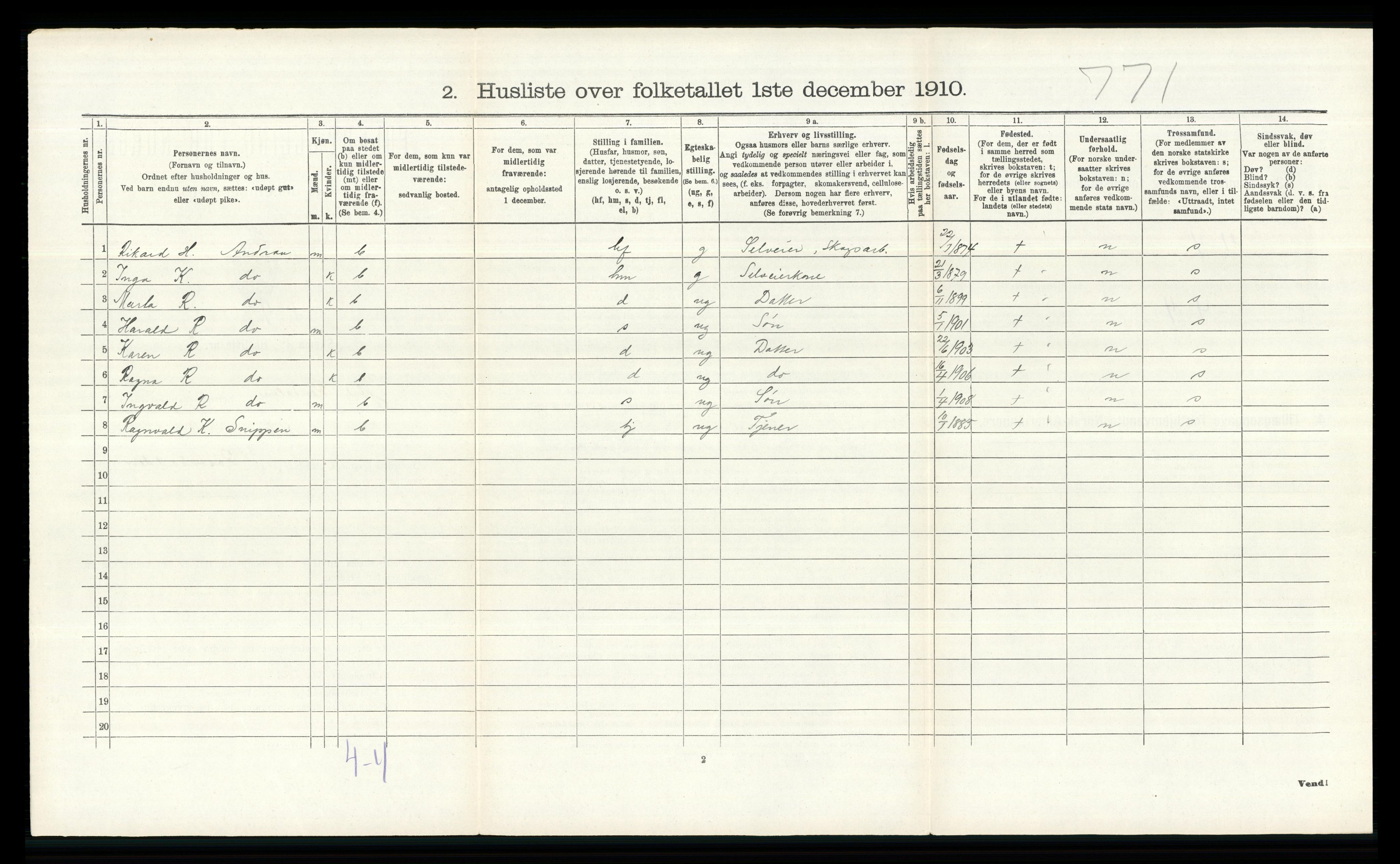 RA, 1910 census for Ytre Rendal, 1910, p. 290