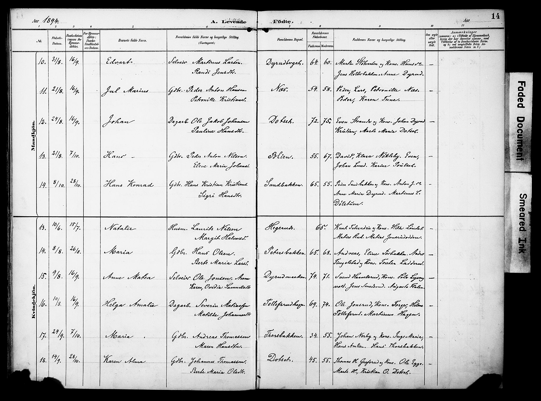 Vestre Toten prestekontor, AV/SAH-PREST-108/H/Ha/Haa/L0012: Parish register (official) no. 12, 1890-1906, p. 14