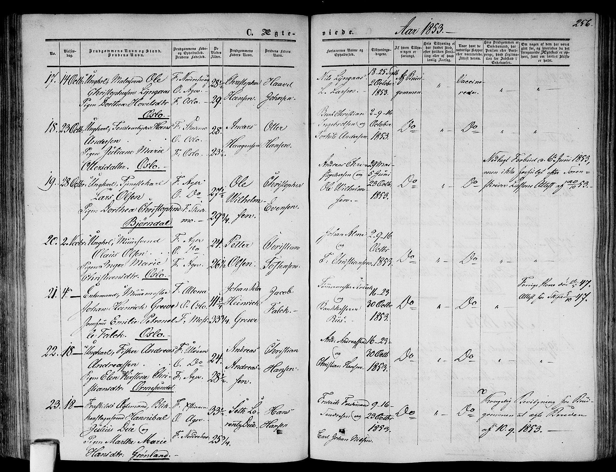 Gamlebyen prestekontor Kirkebøker, AV/SAO-A-10884/F/Fa/L0004: Parish register (official) no. 4, 1850-1857, p. 256