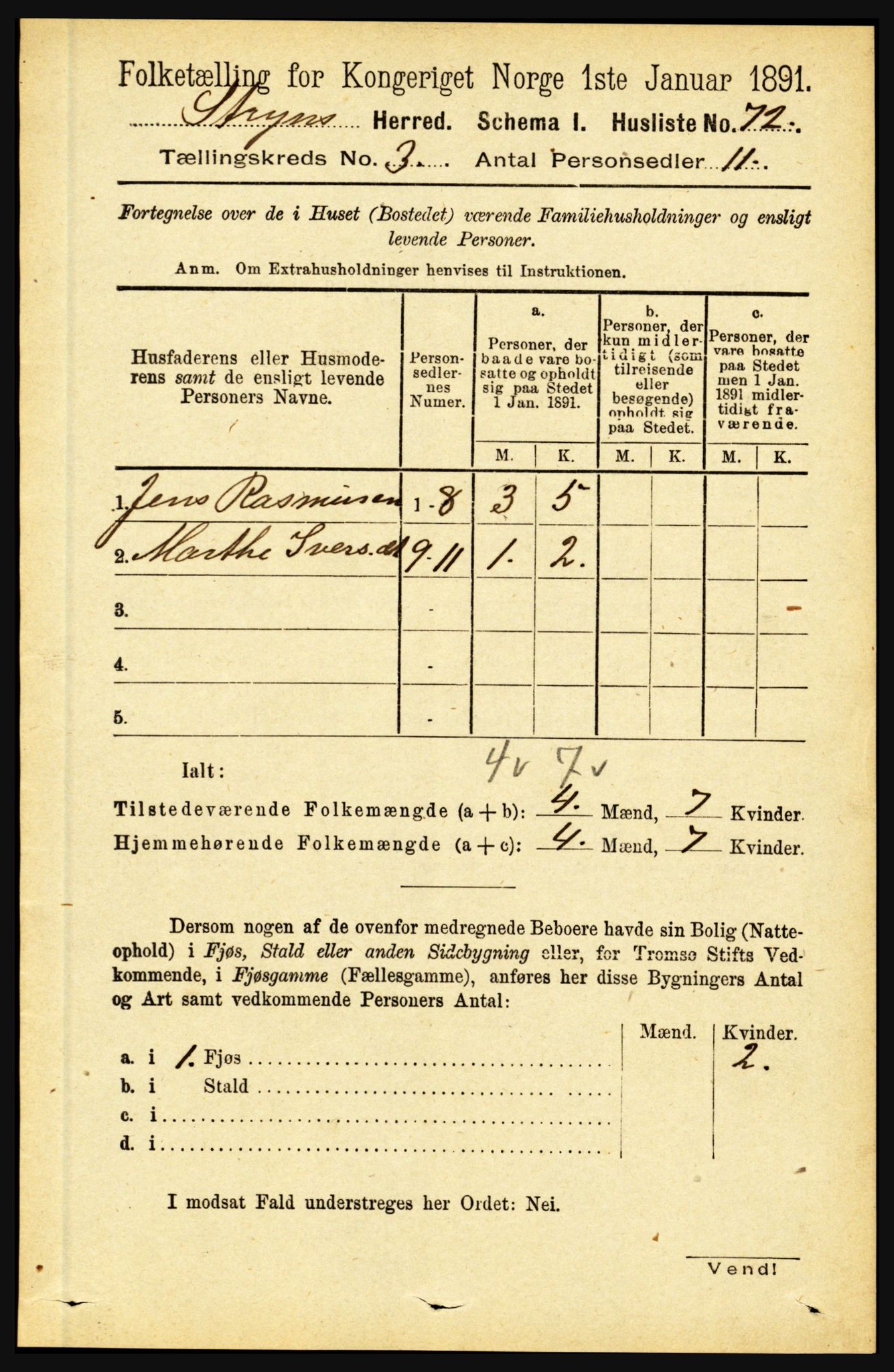 RA, 1891 census for 1448 Stryn, 1891, p. 1088