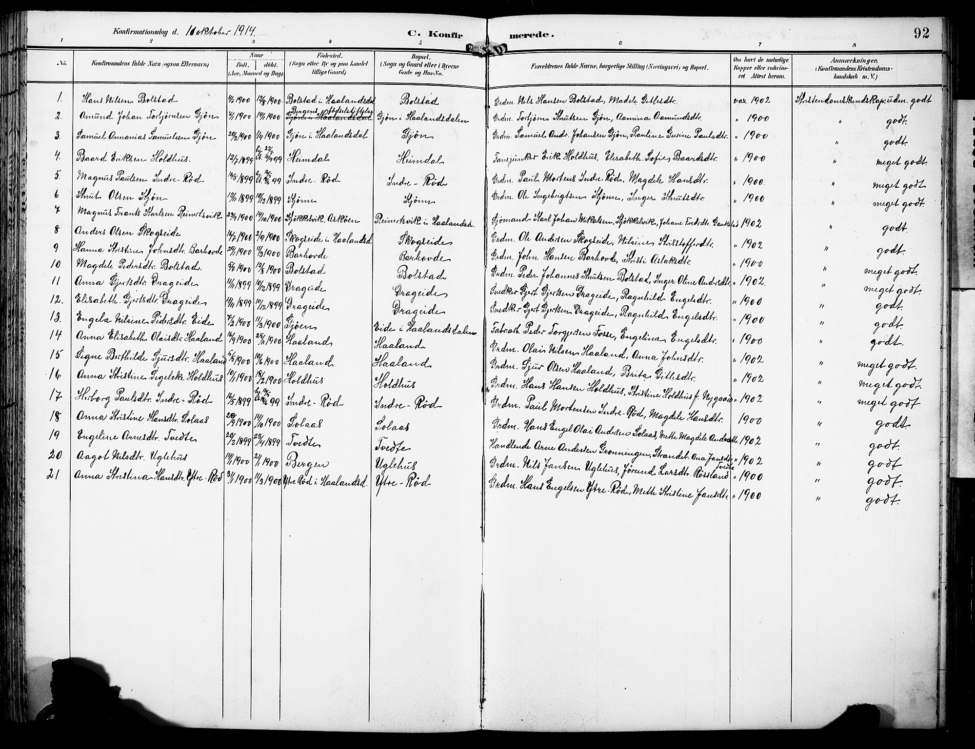 Fusa sokneprestembete, SAB/A-75401/H/Hab: Parish register (copy) no. B 2, 1897-1930, p. 92