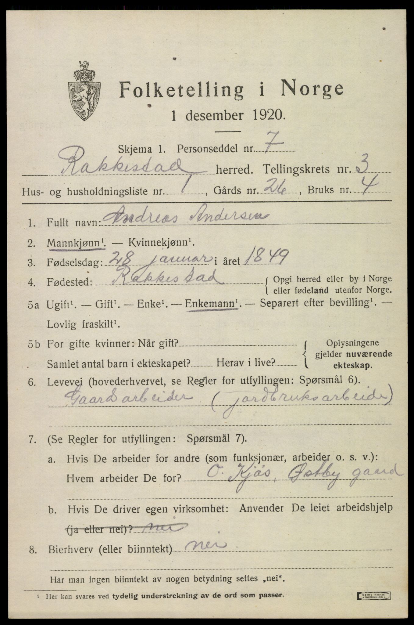 SAO, 1920 census for Rakkestad, 1920, p. 4437