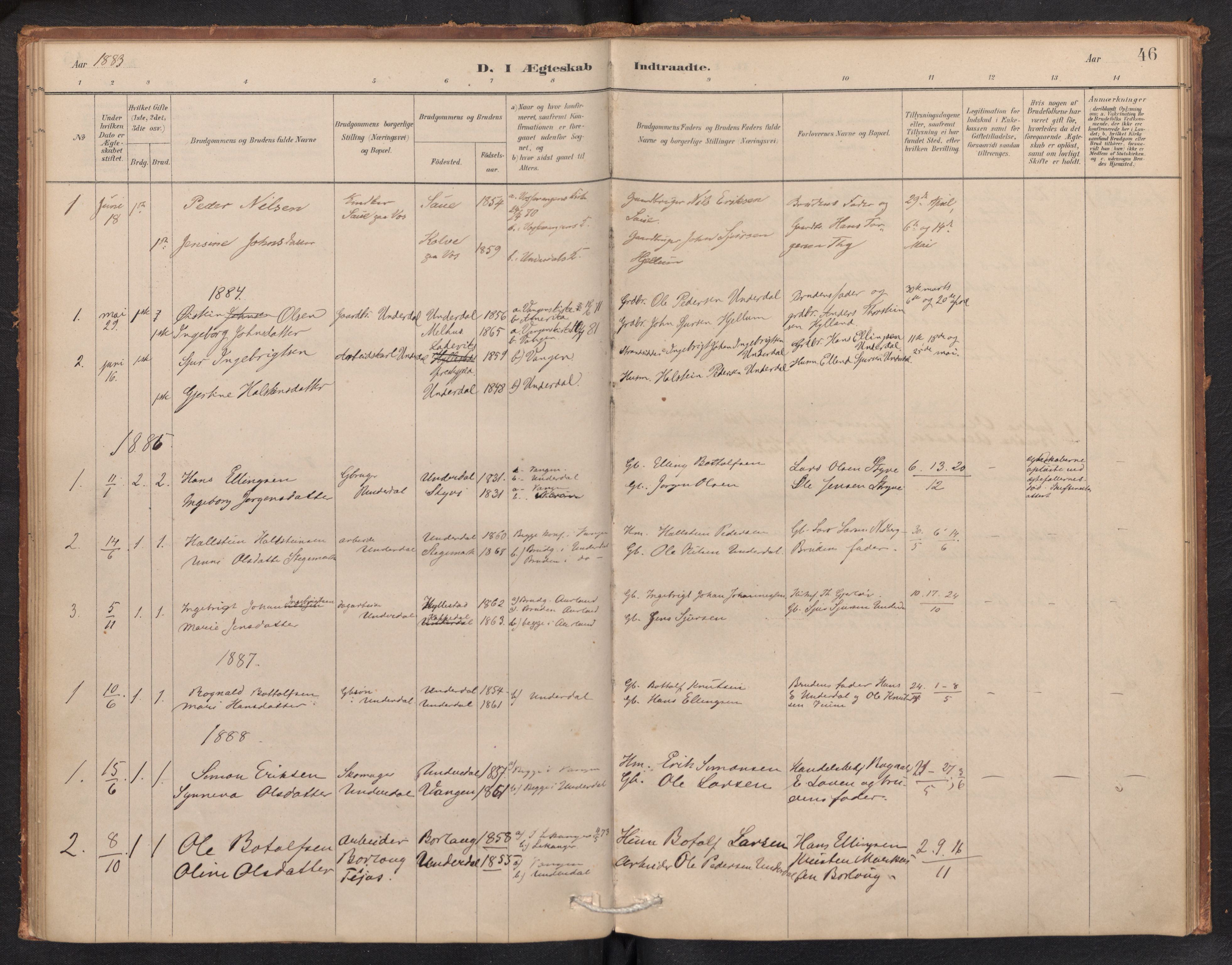 Aurland sokneprestembete, SAB/A-99937/H/Ha/Hae/L0001: Parish register (official) no. E 1, 1880-1907, p. 45b-46a