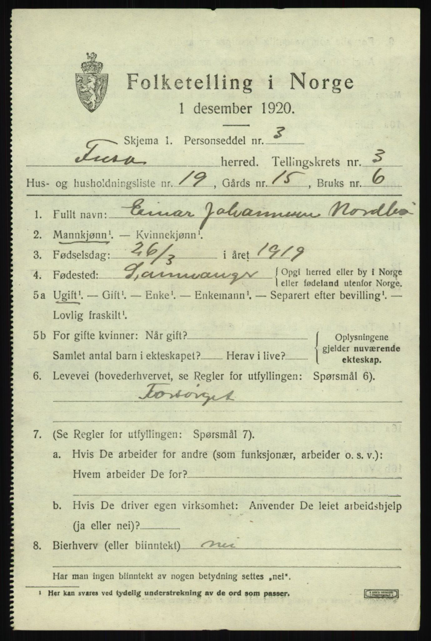 SAB, 1920 census for Fusa, 1920, p. 1547