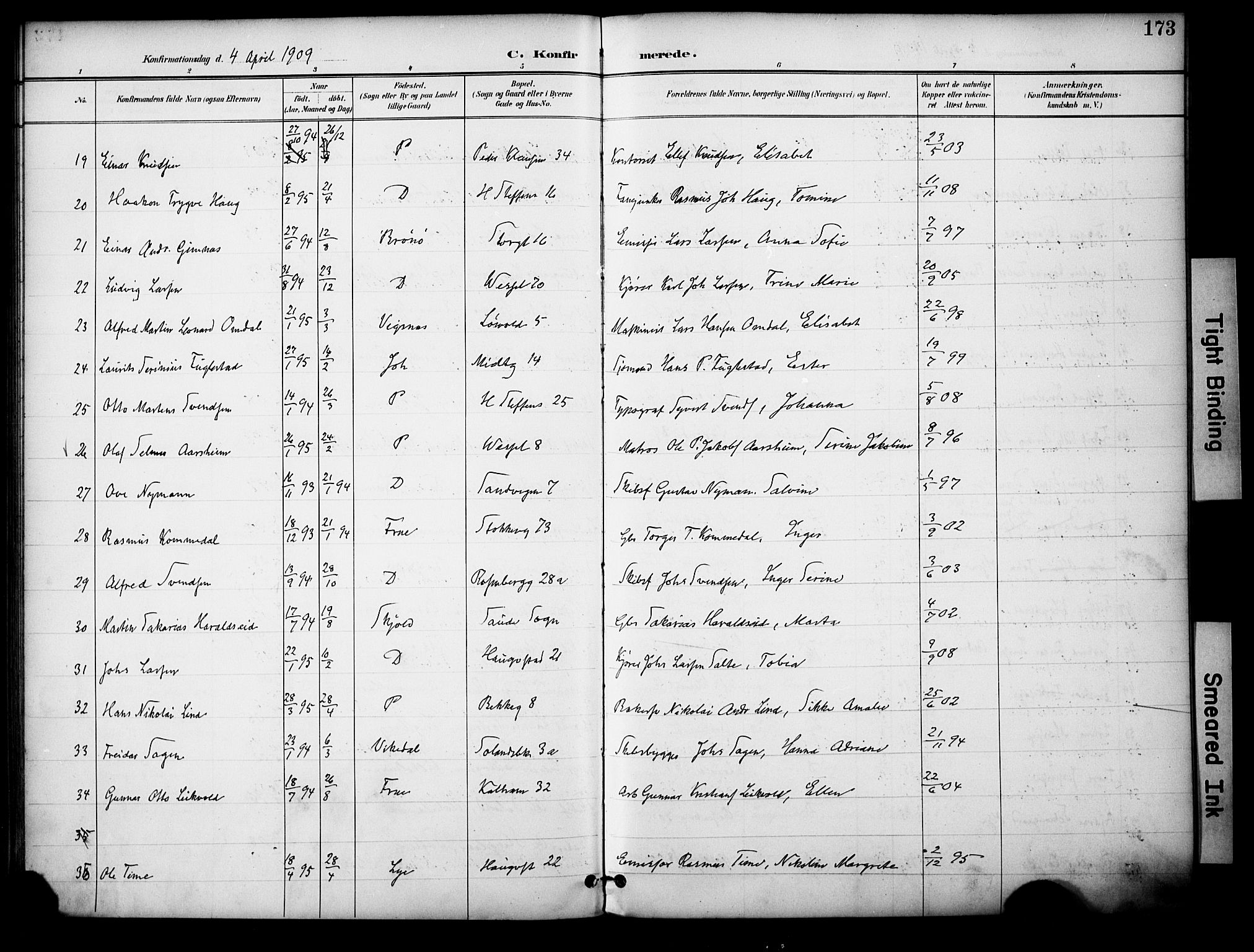 Domkirken sokneprestkontor, AV/SAST-A-101812/001/30/30BA/L0031: Parish register (official) no. A 30, 1896-1916, p. 173