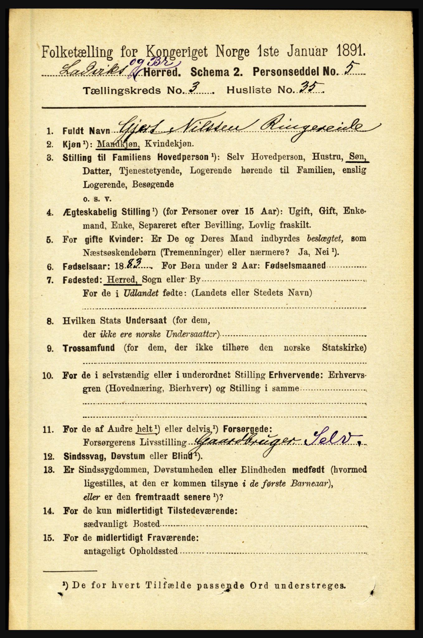 RA, 1891 census for 1415 Lavik og Brekke, 1891, p. 708